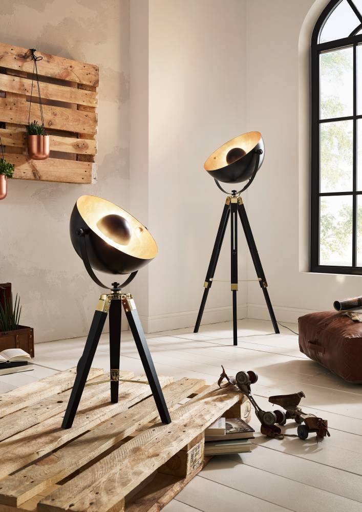 EGLO Stehlampe »COVALEDA«, 1 flammig, Leuchtmittel E27 | ohne Leuchtmittel, Stehleuchte in Schwarz, Gold und Messing, mit Schalter, E27 Fassung