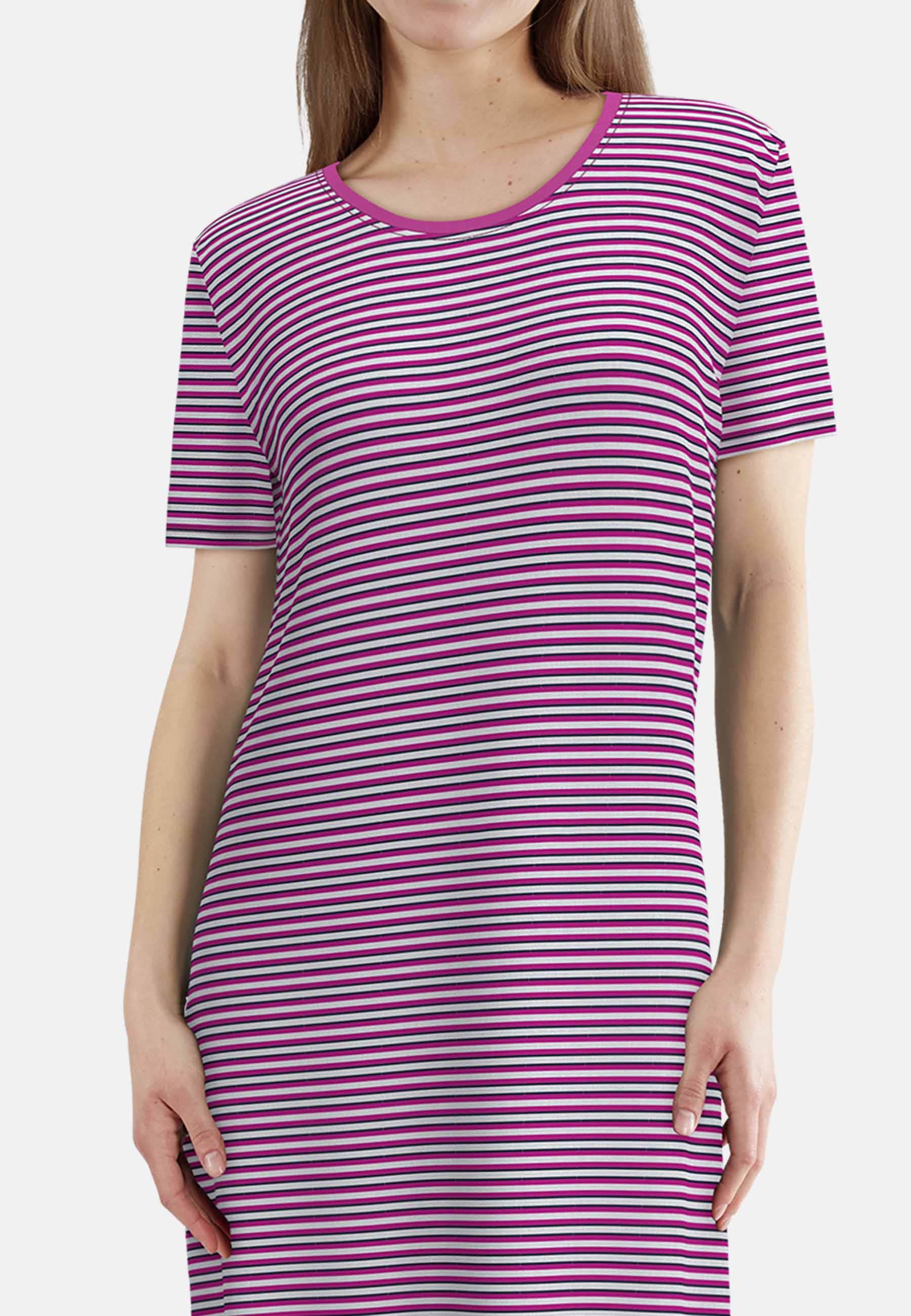 GÖTZBURG Nachthemd knielang, gestreift, Kurzarm, Rundhalsausschnitt, Baumwolle