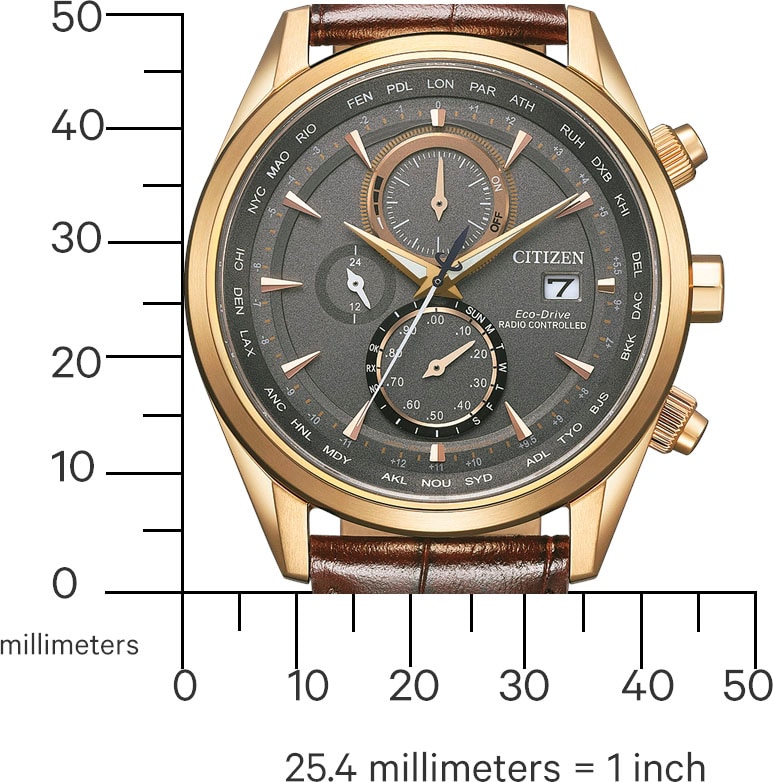 Citizen Funk-Multifunktionsuhr, Armbanduhr, Herrenuhr, Solar, Lederarmband, Saphirglas, Datum
