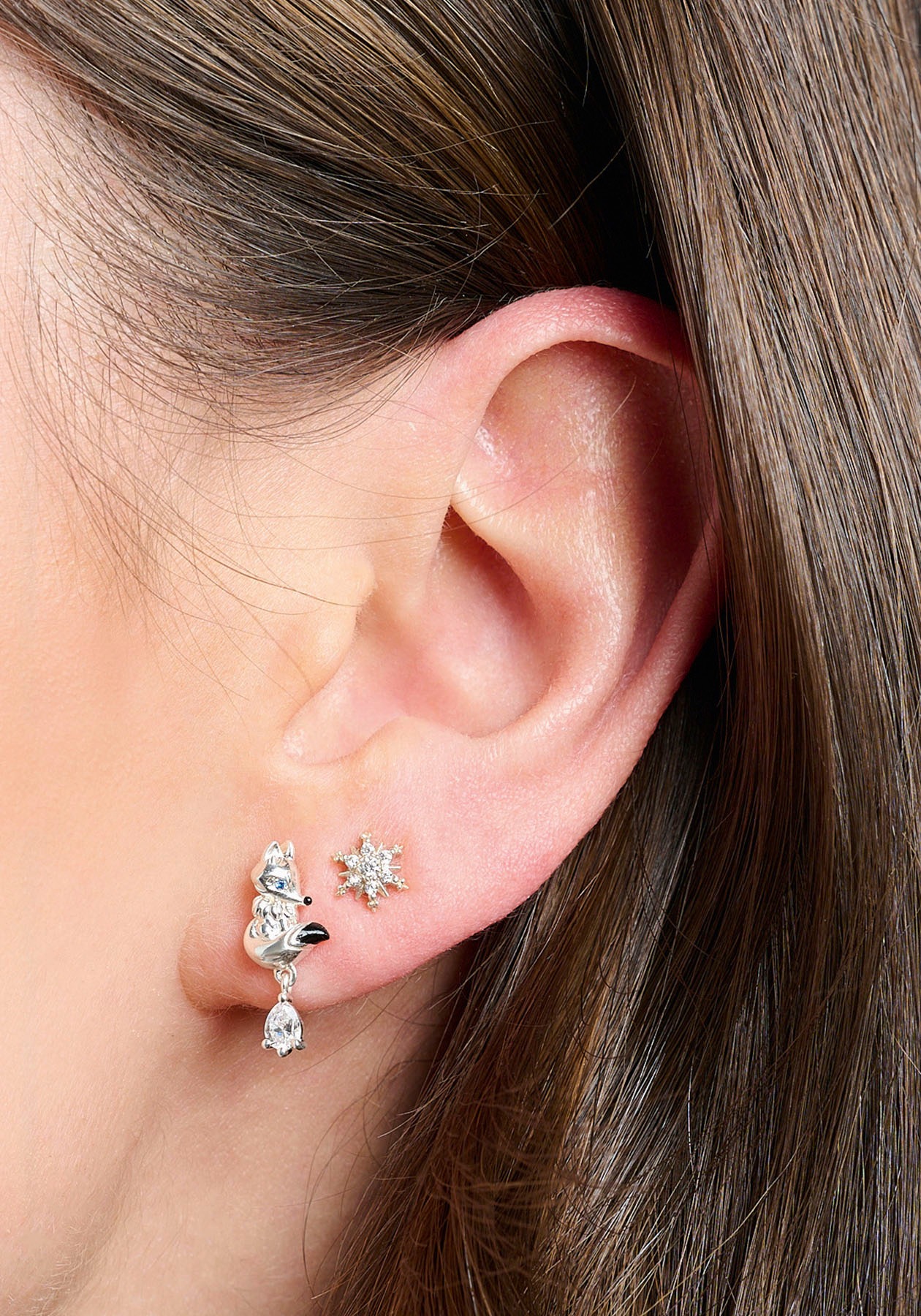 THOMAS SABO Single-Ohrstecker »Schneeflocke mit weißen Steinen, H2260-051-14«, mit Zirkonia (synth.)
