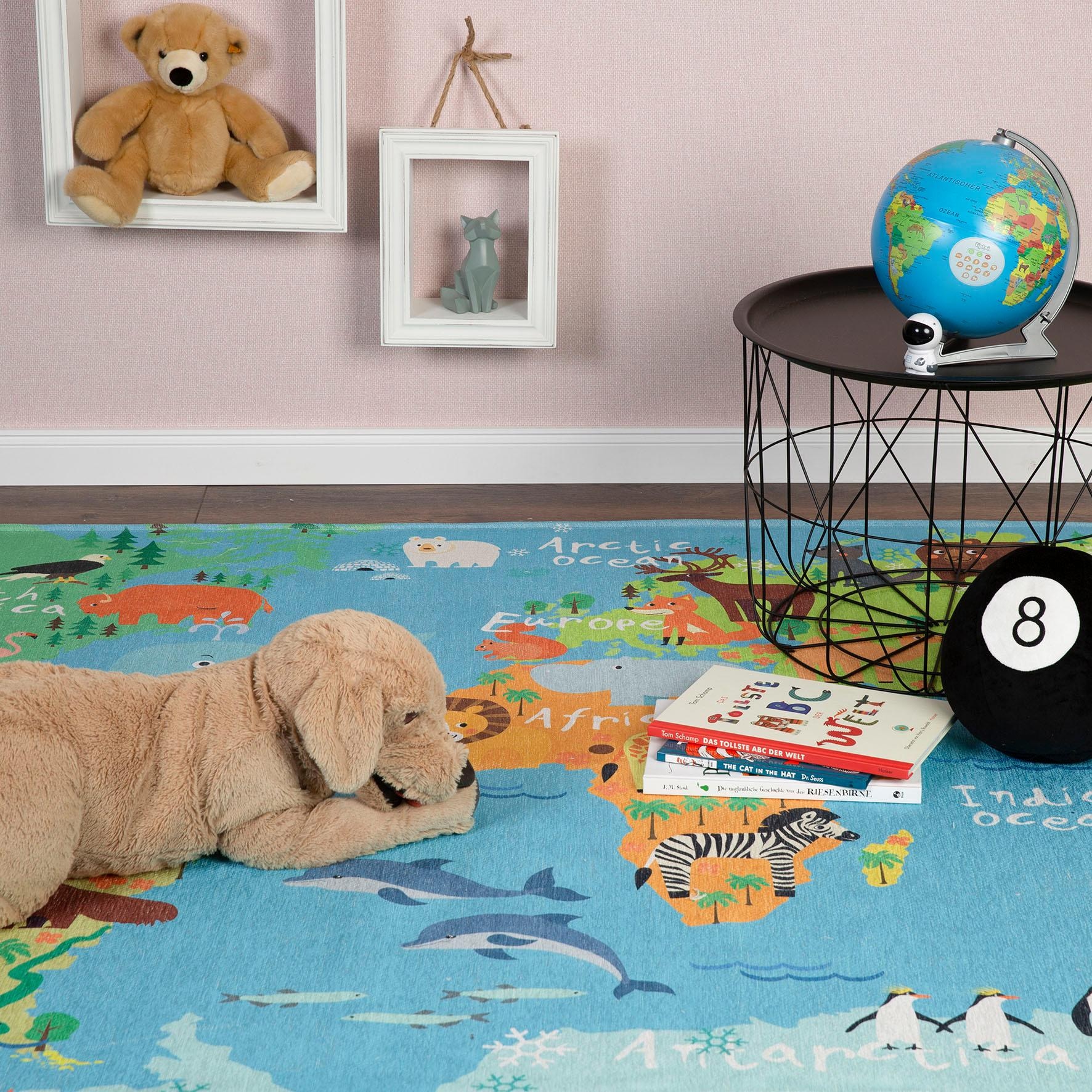 Obsession Kinderteppich »My Torino Kids 233«, rechteckig, 10 mm Höhe, Motiv Weltkarte, Kinderzimmer