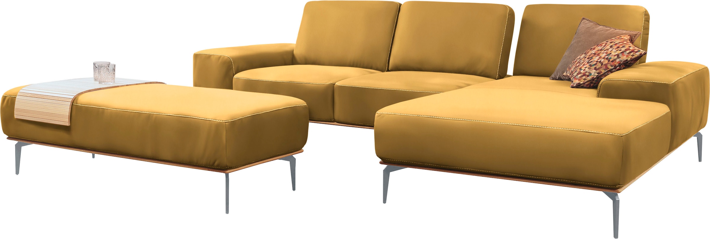 W.SCHILLIG Ecksofa »run, Designsofa mit tollem Sitzkomfort, bequem, L-Form«, mit elegantem Holzsockel, Füße in Silber matt, Breite 299 cm