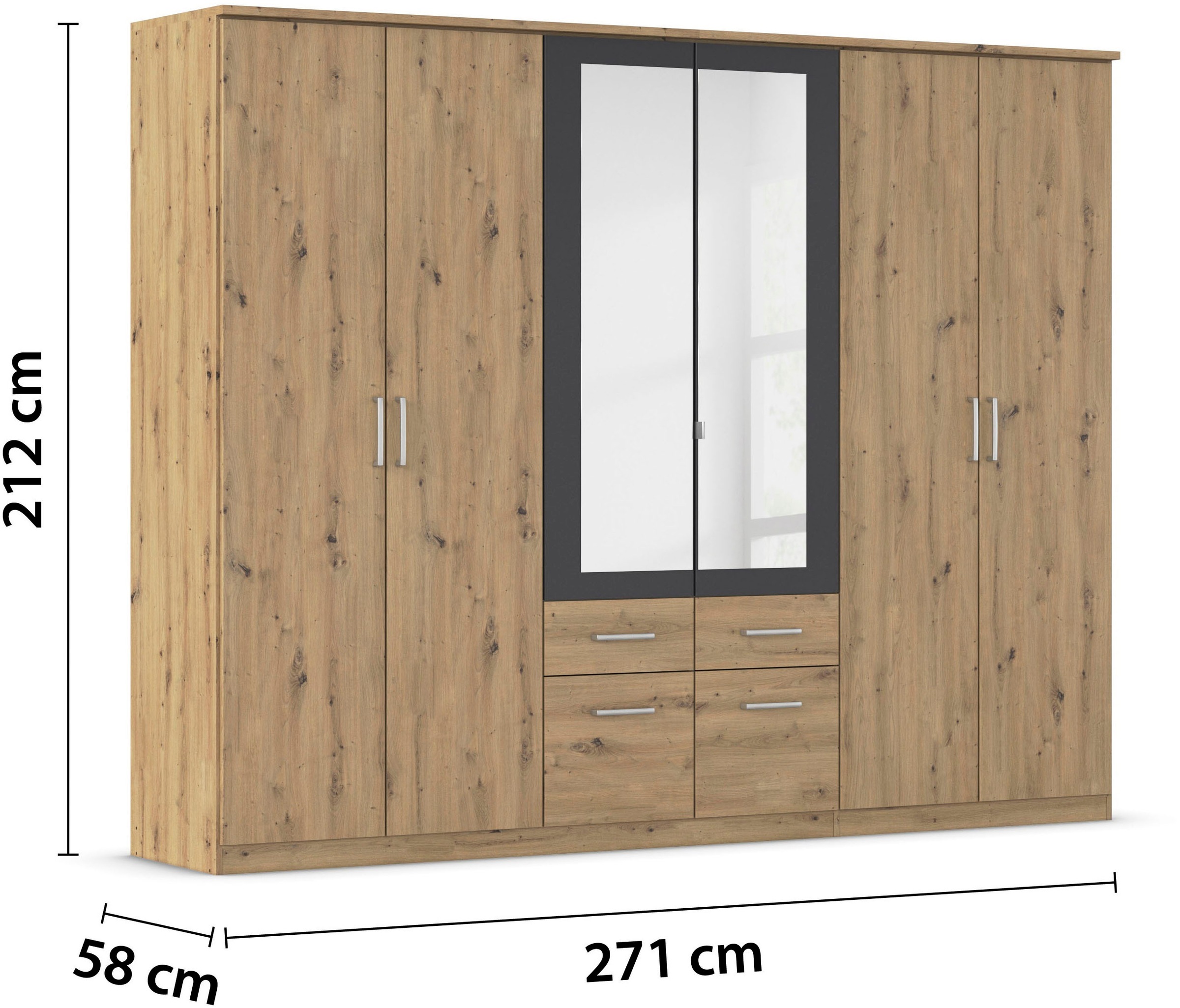 rauch Kleiderschrank »Drehtürenschrank Schrank Garderobe BURANO«, mit Schubladen und Spiegelumrandung in Farbabsetzung MADE IN GERMANY