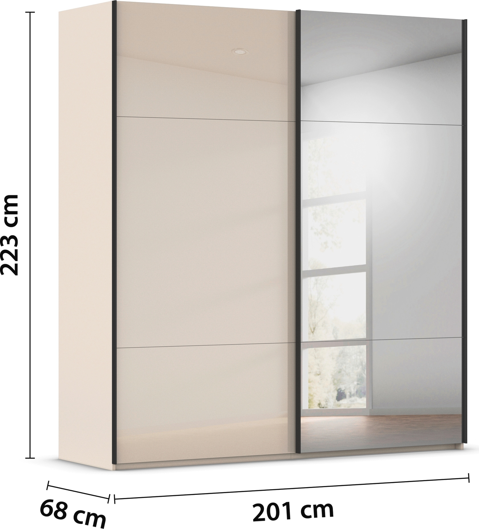 rauch Schwebetürenschrank »Kleiderschrank Schrank Garderobe Schlafzimmerschrank CONTIDO«, (in 3 verschiedenen Ausstattungen BASIC/CLASSIC/PREMIUM), aus hochwertigem Material in 6 Breiten 2 Griff-Farben MADE IN GERMANY