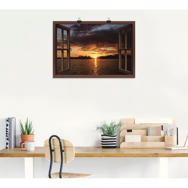 Artland Wandbild »Sonnenuntergang am See mit Fenster«, Seebilder, (1 St.),  als Alubild, Leinwandbild, Wandaufkleber oder Poster in versch. Größen  online bestellen