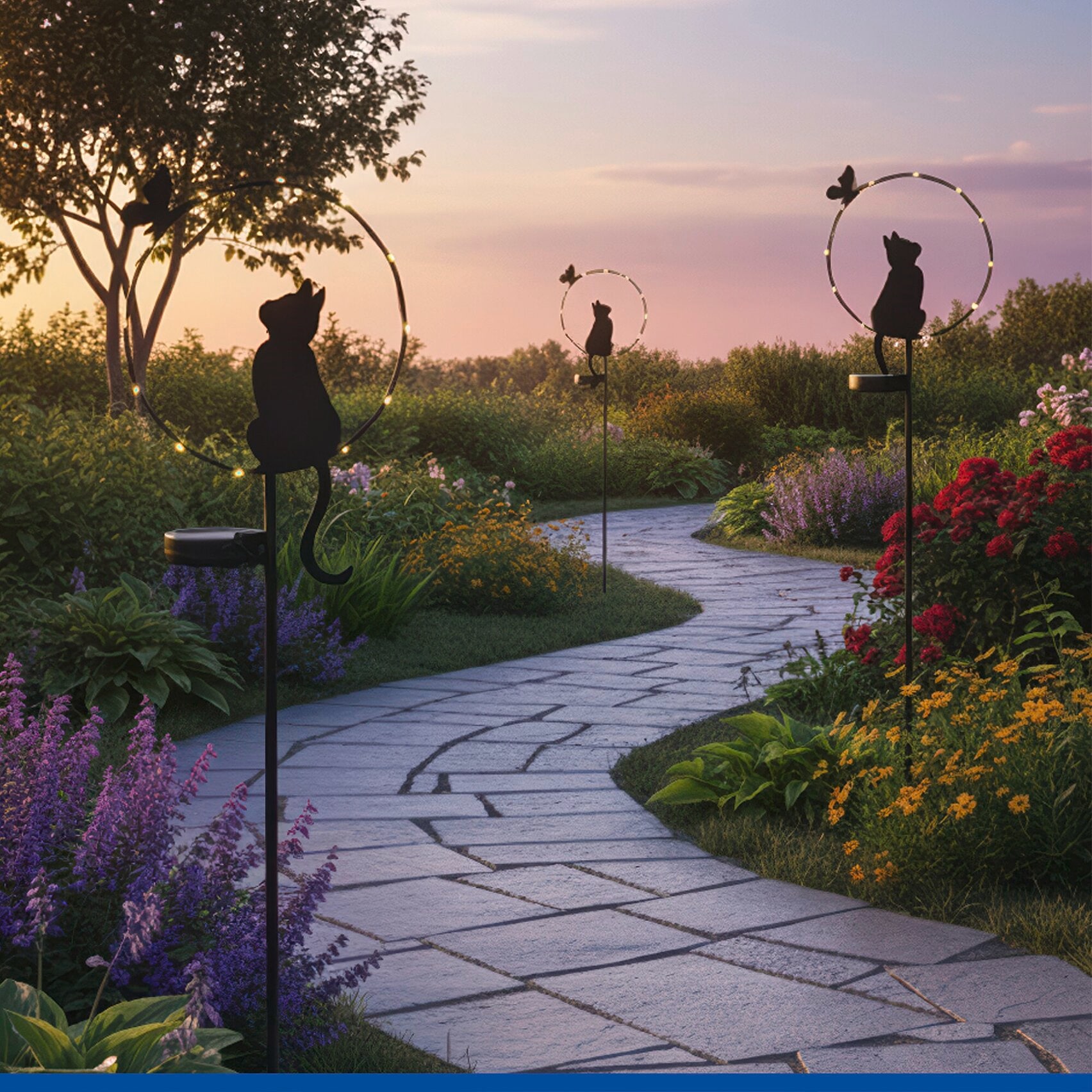Maximex LED Gartenleuchte »Modell Katze und Schmetterling« Warmweiß solarbetriebener Gartenstecker, leuchtet bis zu 8 Stunden