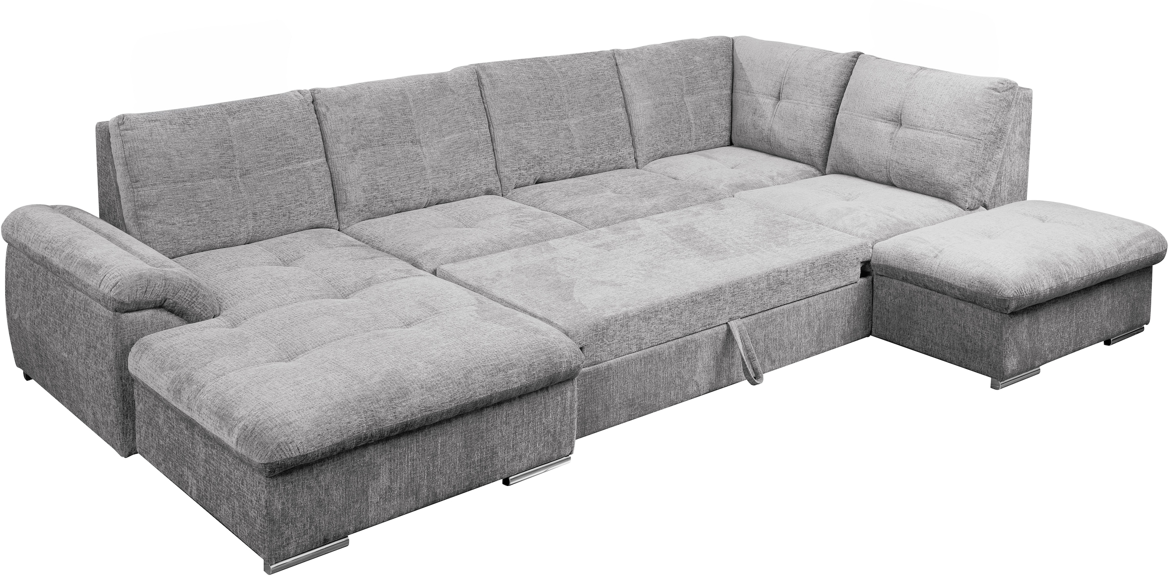 WERK2 Wohnlandschaft »Arena 339 x 220 cm mit Bett & Bettkasten, wahlw. mit 2 Kopfstützen« U-Form, XXL, Schlaffunktion, Bettkasten