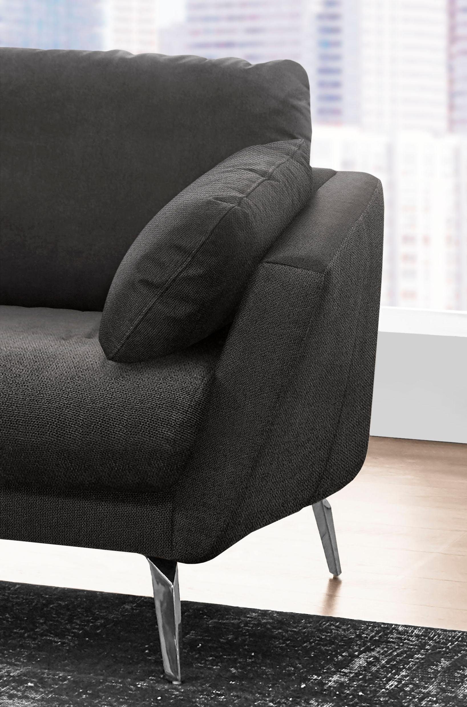 W.SCHILLIG Ecksofa »softy, Designsofa, zeitlos und elegant, hoher Sitzkomfort, L-Form«, mit dekorativer Heftung im Sitz, Füße Chrom glänzend