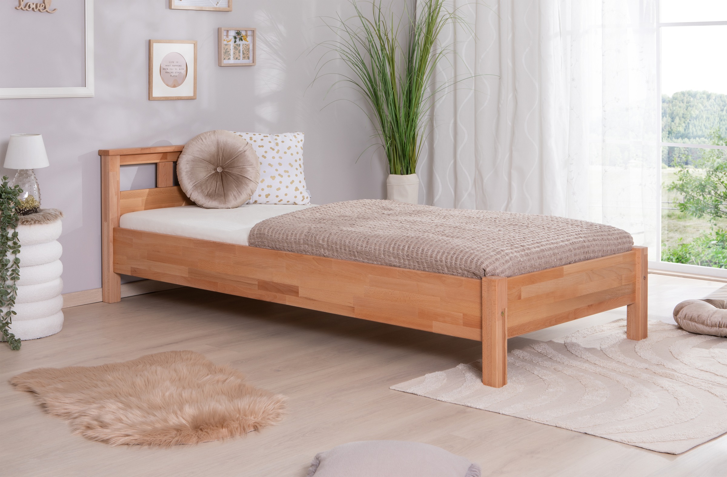 Ticaa Massivholzbett "Merci", Doppelbett, aus Buche Massivholz, inkl. Rollr günstig online kaufen