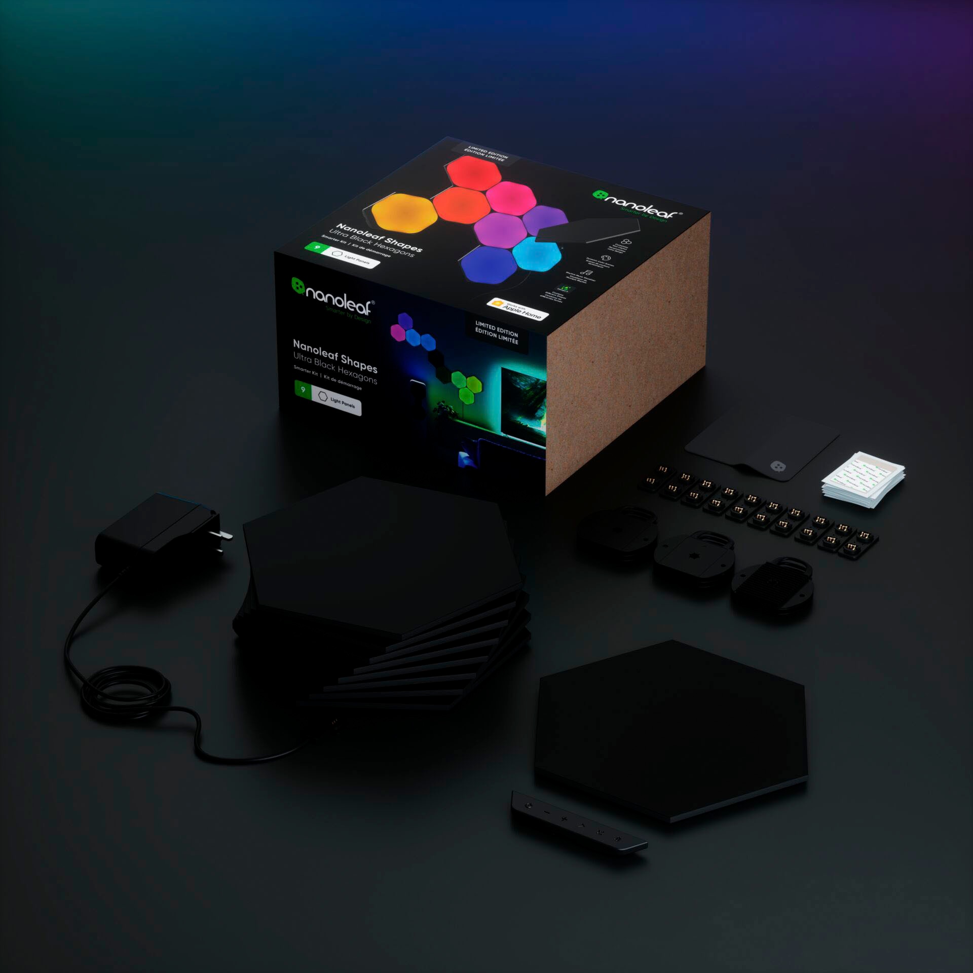 nanoleaf LED Dekolicht »Nanoleaf Shapes Ultra Black Hexagons Starter Kit - 9PK«, Starter Kit - 9 PK, Modulares Stecksystem, Smarte Technologie