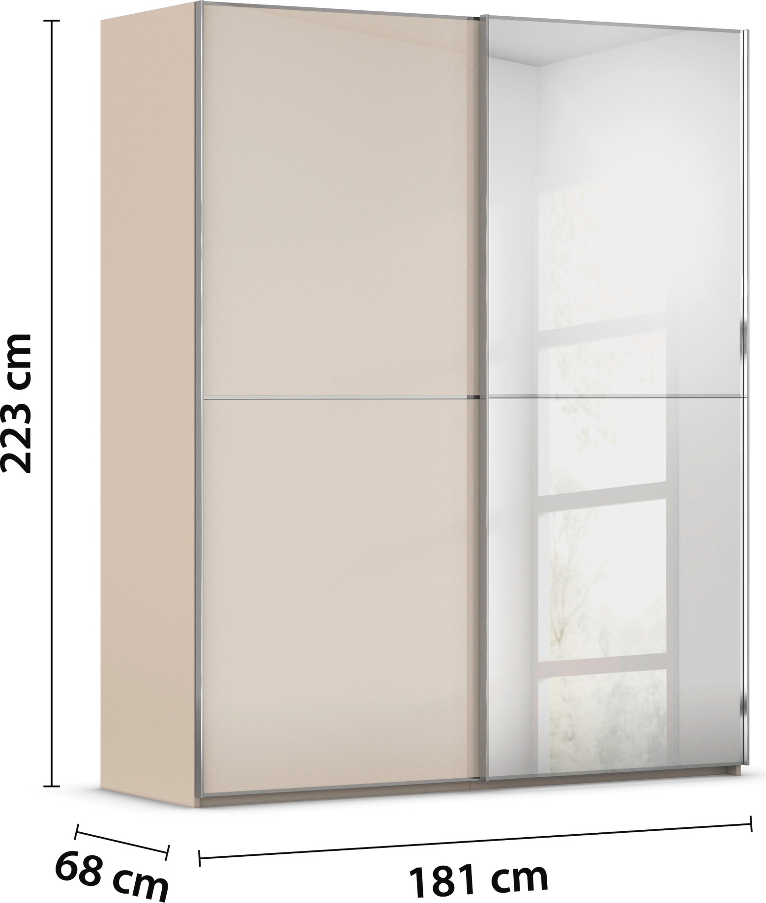rauch Schwebetürenschrank »Kleiderschrank Schrank Garderobe Schlafzimmerschrank SCALE-DUO«, edle zweigeteilte Türen Spiegel/Glas-Mix 3 Zierleisten MADE IN GERMANY