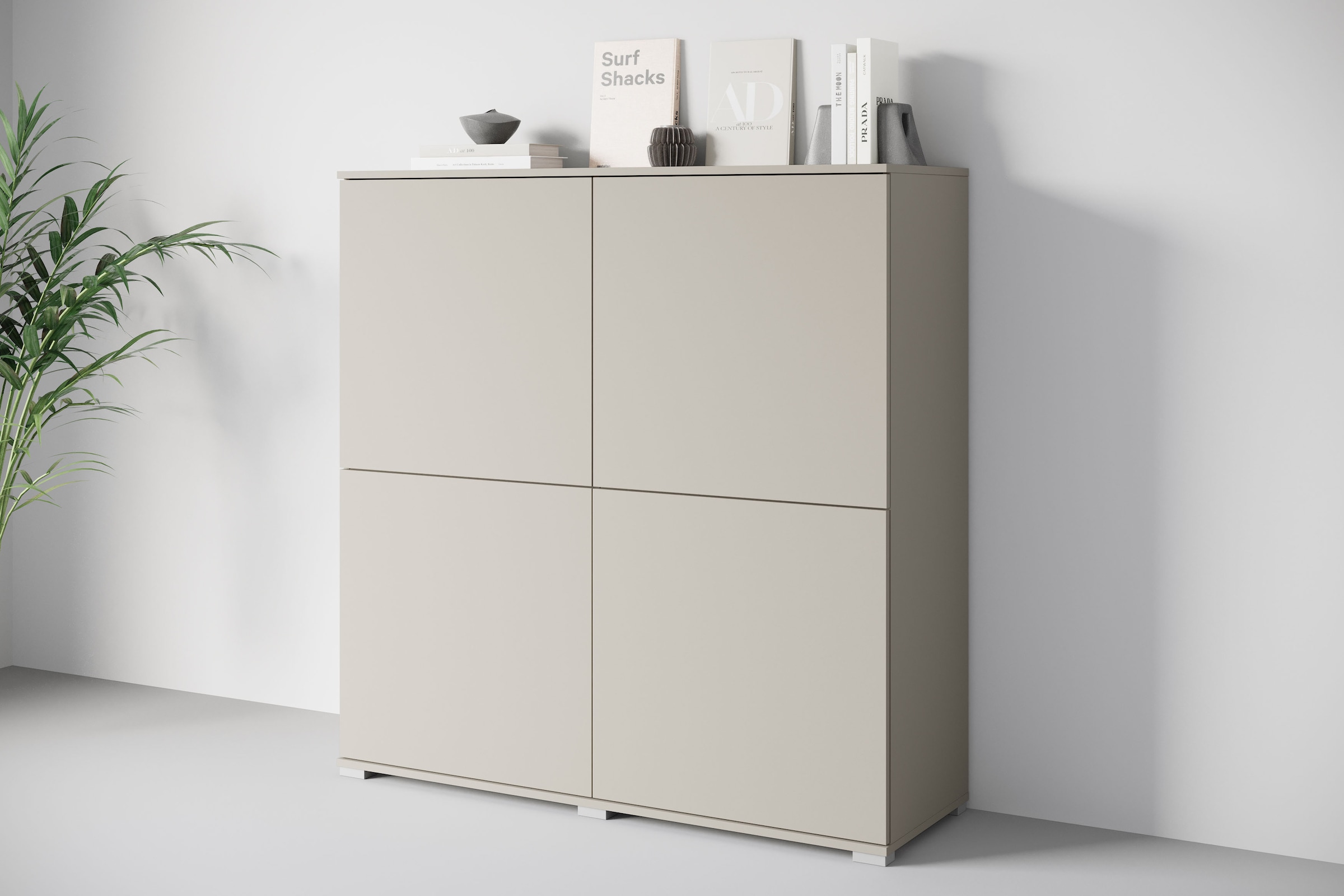 INOSIGN Highboard »Kenia, moderne grifflose Hochkommode mit 4 Türen, Breite 120 cm«, (1 St.), Push-to-Open-Fronten, höhenverstellbaren Einlegeböden