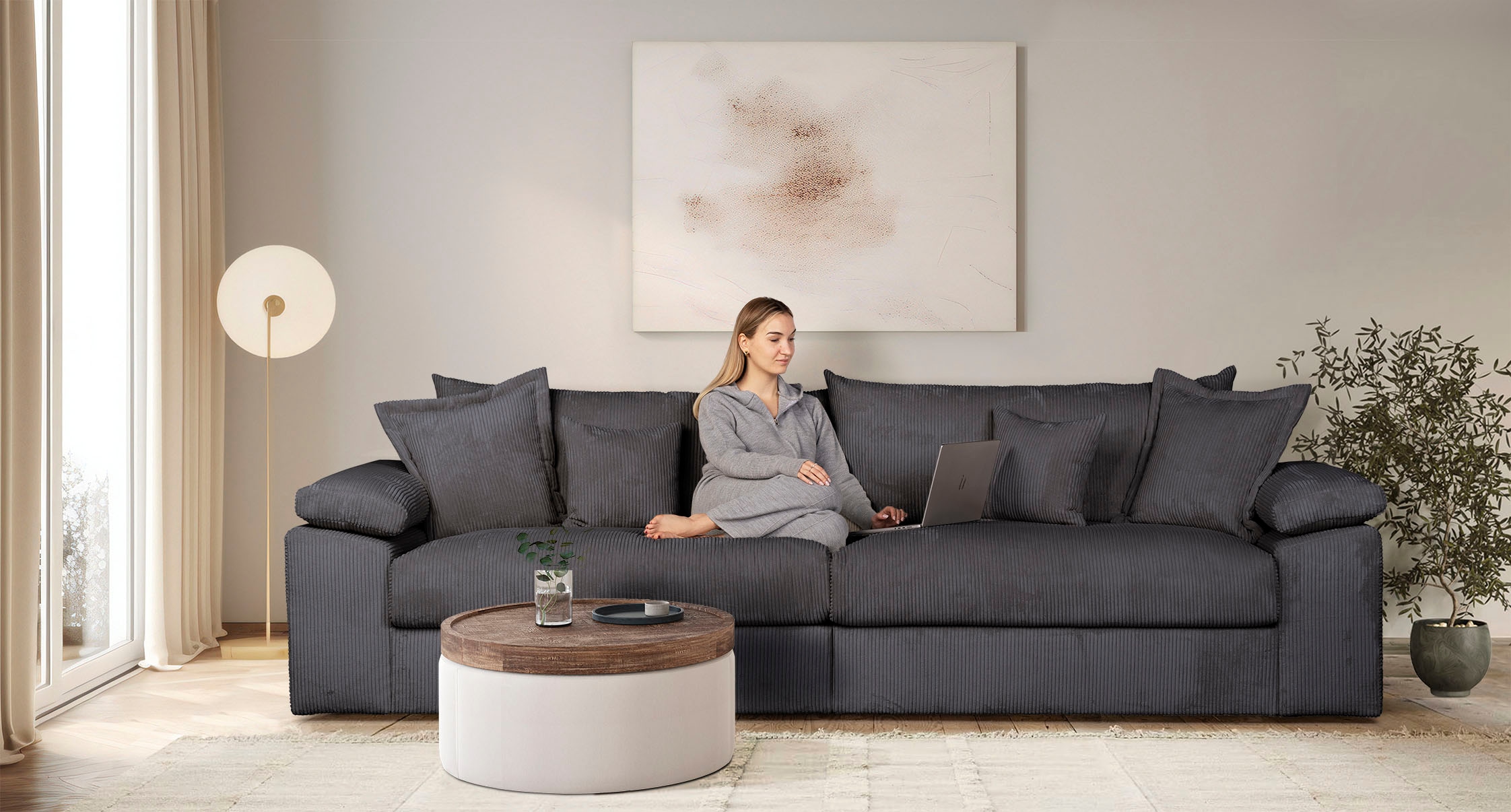 Home affaire Big-Sofa "Soft&Cosy XXL", Mega Sofa, in Cord, inklusive Kissen günstig online kaufen