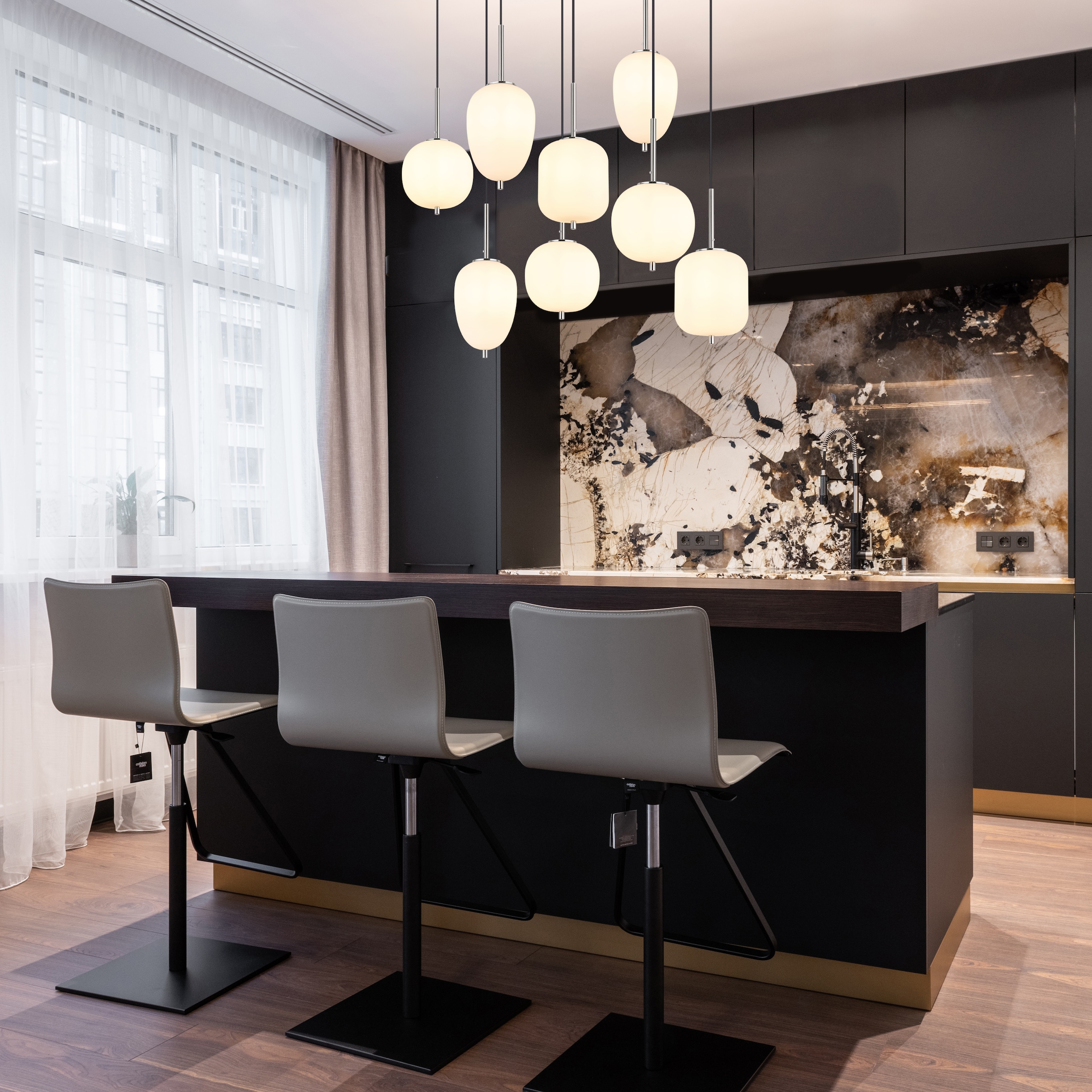 GLOBO LIGHTING Hängeleuchte »BLACKY I«, Leuchtmittel E14 | ohne Leuchtmittel, Hängelampe/Pendelleuchte/Glas opal/unterschiedliche Gläser
