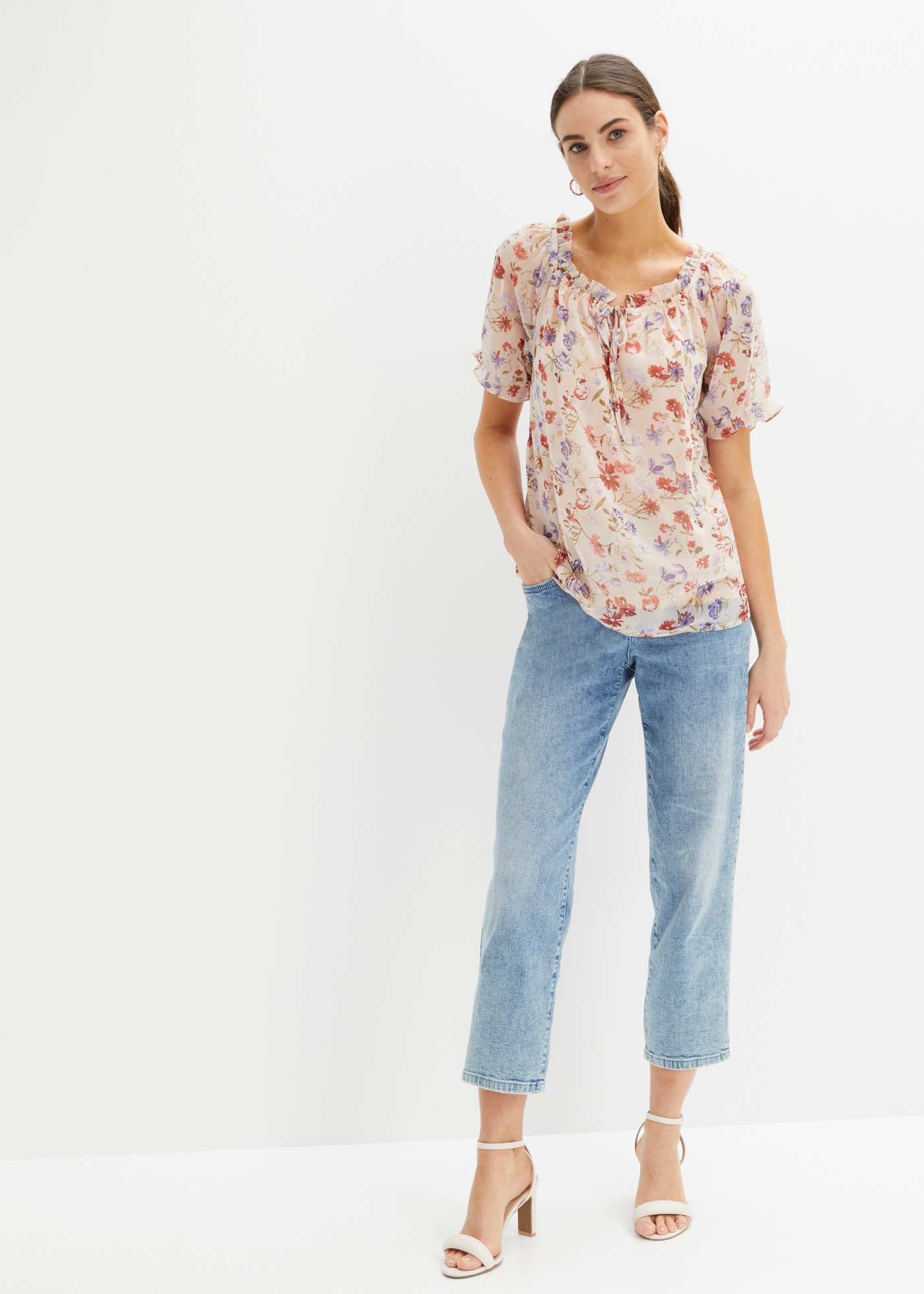 bonprix Tunika bequeme Passform, kurze Puffärmel, auch als Offshoulder tragbar