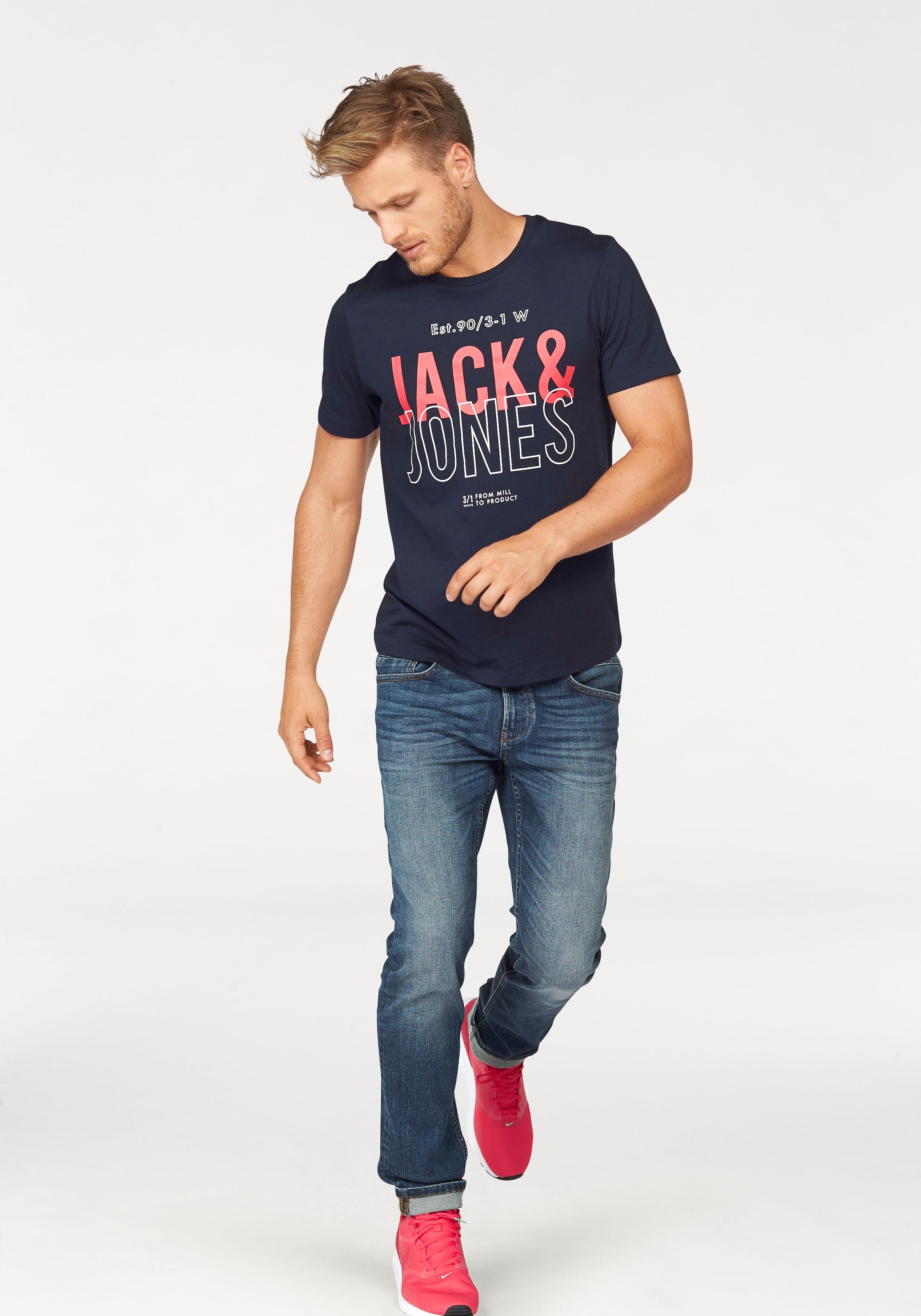 Jack & Jones T-Shirt »JCOKOMPO Kurzarm-Design mit Print und optimaler Passform«, Print, modisch, regular fit, Baumwolle, Rundhals