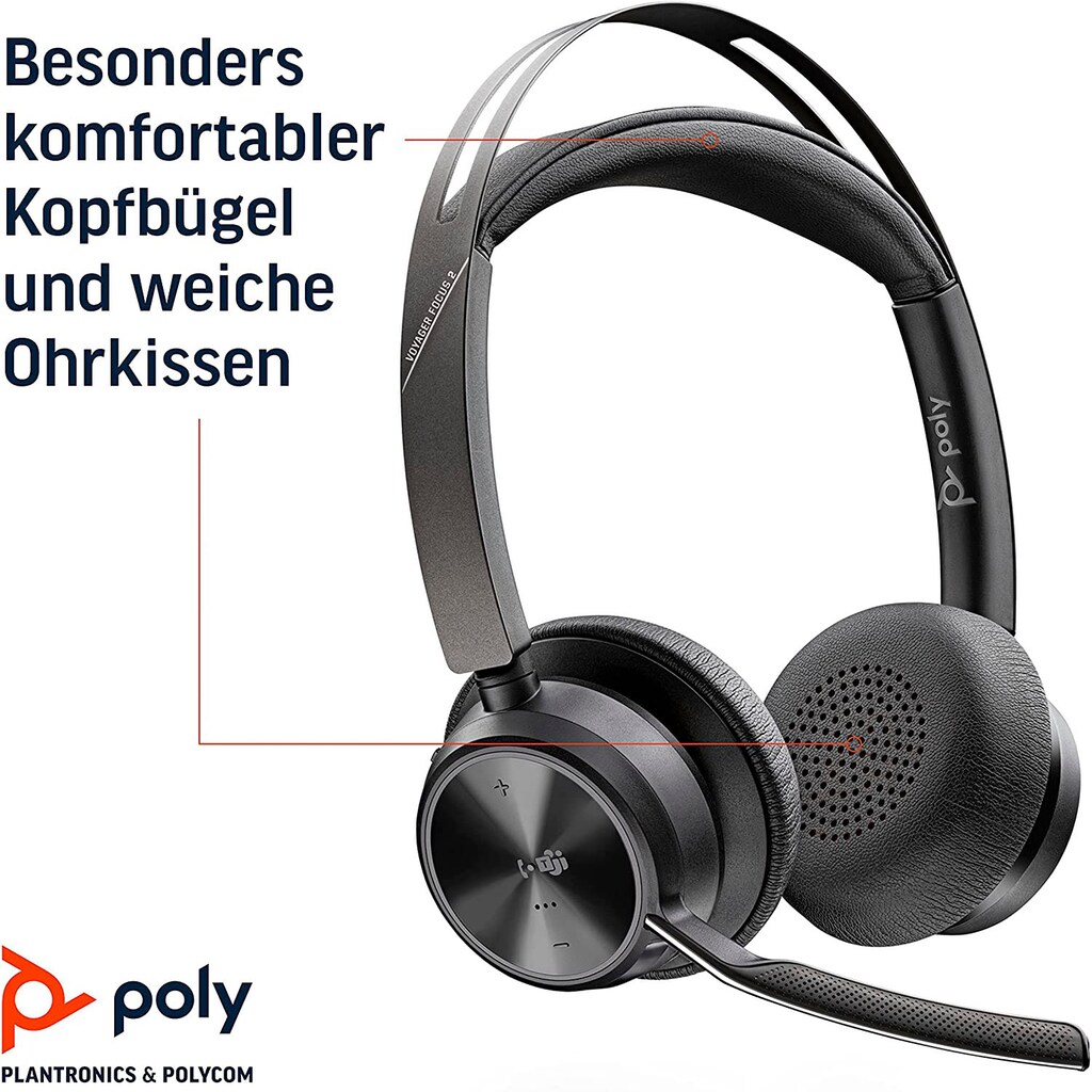 Poly Wireless-Headset »VOYAGER FOCUS 2 UC«, A2DP Bluetooth-AVRCP Bluetooth-HFP-HSP, Active Noise Cancelling (ANC)-Freisprechfunktion