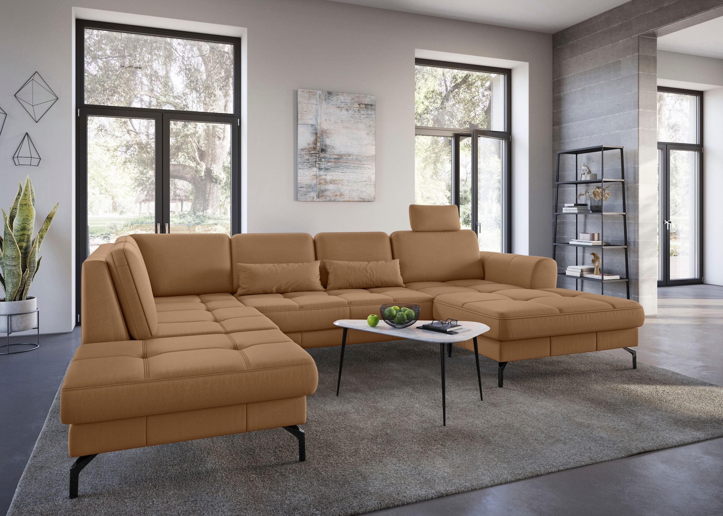 sit&more Wohnlandschaft »Bendigo U-Form«, inklusive Sitztiefenverstellung, Bodenfreiheit 15 cm, in 2 Fußfarben