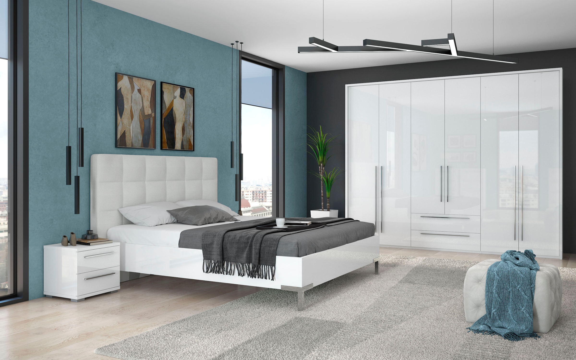 Places of Style Drehtürenschrank »Piano«, weiß, verschiedene Breiten mit 2 Schubladen, inklusive Beleuchtung