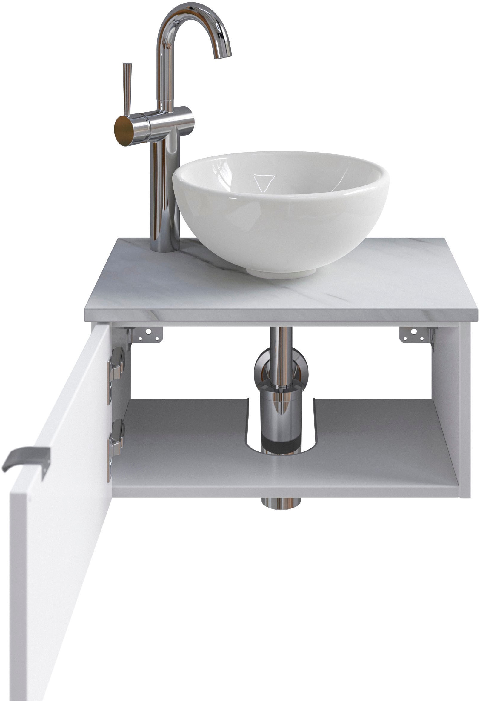 Saphir Waschtisch »Serie 6915 Waschschale mit Unterschrank für Gästebad, Gäste WC«, 51 cm breit, 1 Tür, Waschtischplatte, kleine Bäder, ohne Armatur