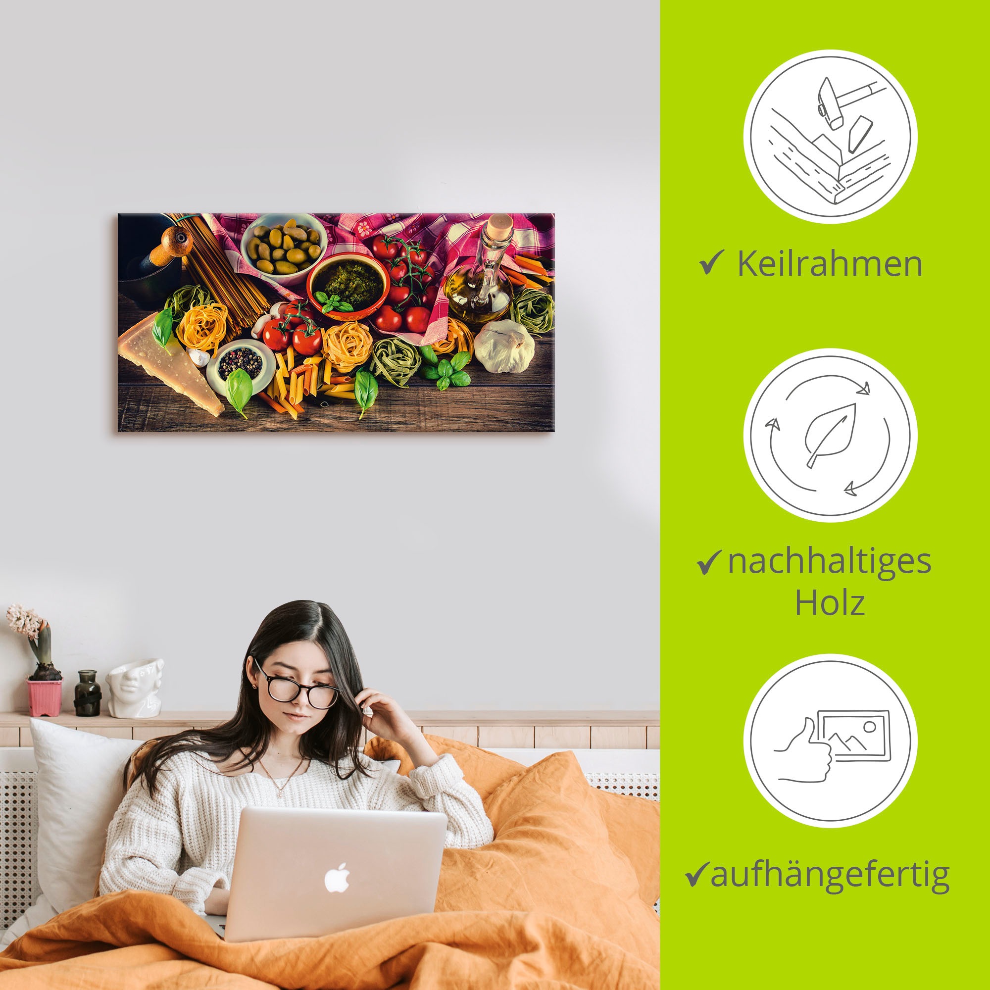 Artland Wandbild »Italienisch mediterrane Lebensmittel«, Lebensmittel, (1 St.), als Alubild, Outdoorbild, Leinwandbild, Poster, Wandaufkleber