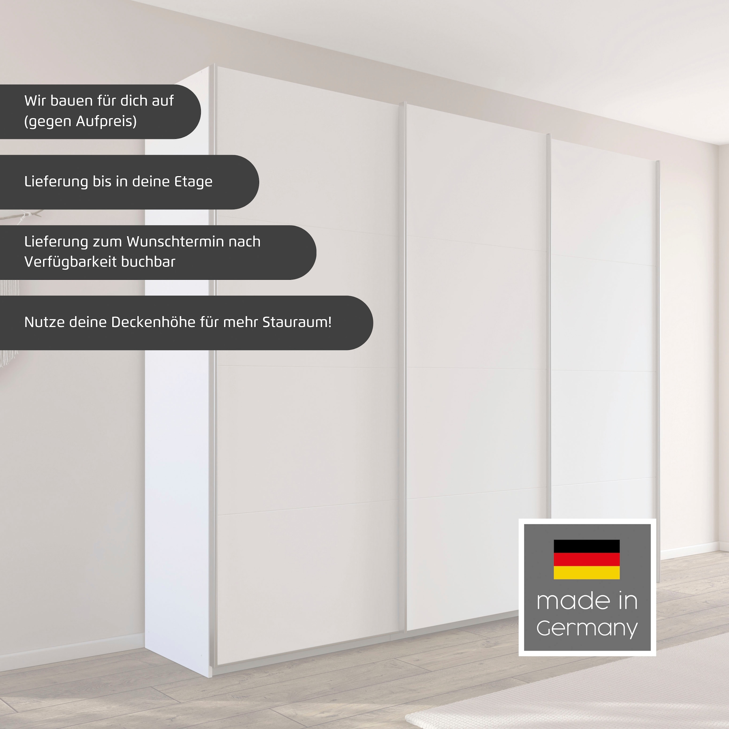 rauch Schwebetürenschrank »Kleiderschrank Schrank Garderobe AGORDO mit Glasfront«, durchdachte Innenausstattung, in 4 Breiten und 2 Höhen MADE IN GERMANY