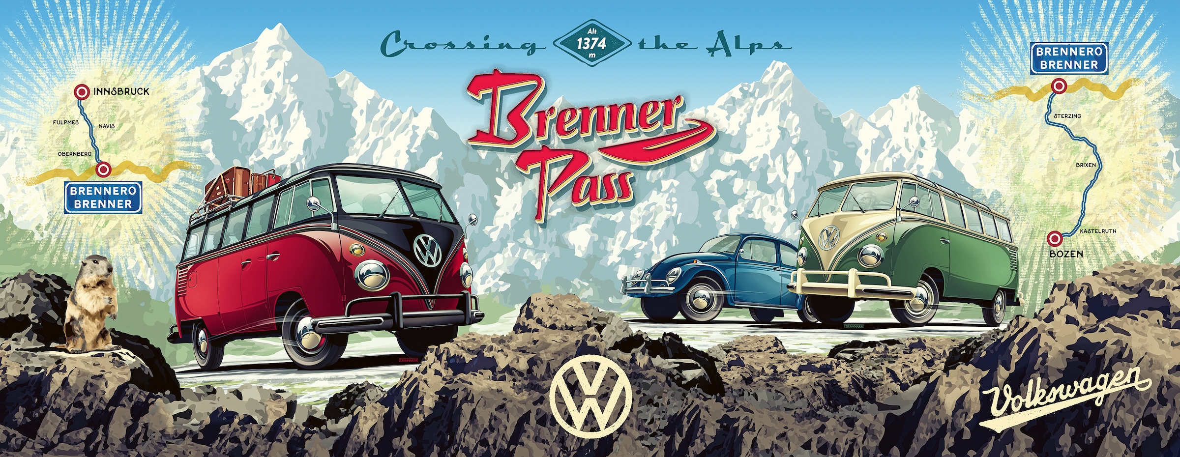 Ravensburger Puzzle »Panorama, Mit dem VW Bulli über den Brenner«, Made in Germany