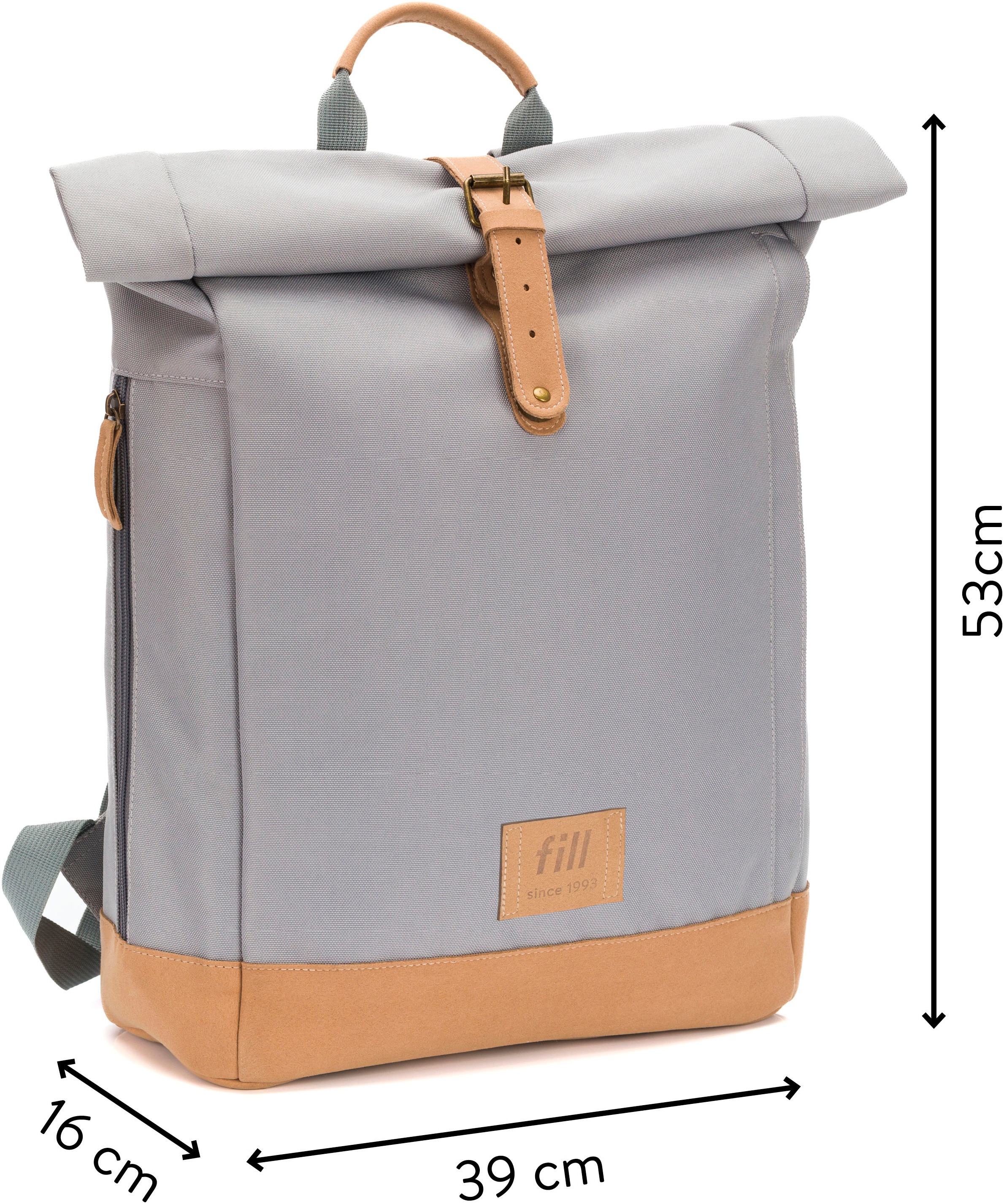 Fillikid Wickelrucksack »Rolltop Berlin grau«, Reflektoren, inkl. Wickeltunterlage
