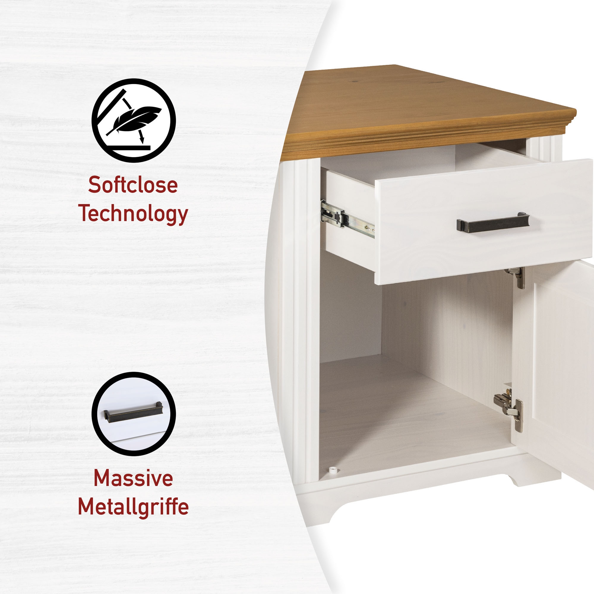 Inter Link Computertisch »Schreibtisch Maluno« 1 Stk. tlg. Kiefer Massiv, Soft-Close, Stauraum, BxTxH: ca. 143 x 65 x 76 cm