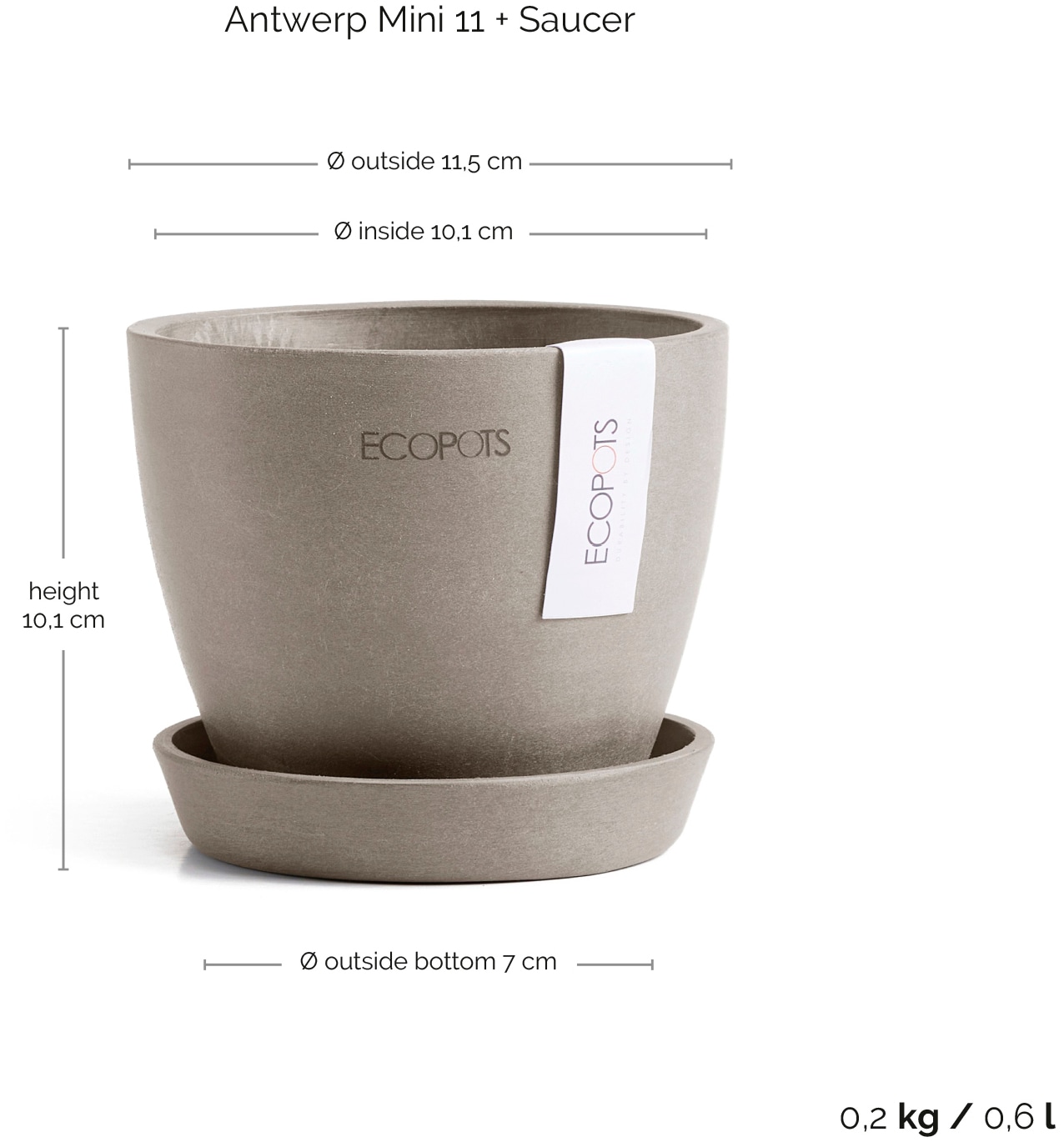 ECOPOTS Blumentopf »Antwerp Mini 11 Taupe«, für den Innenbereich