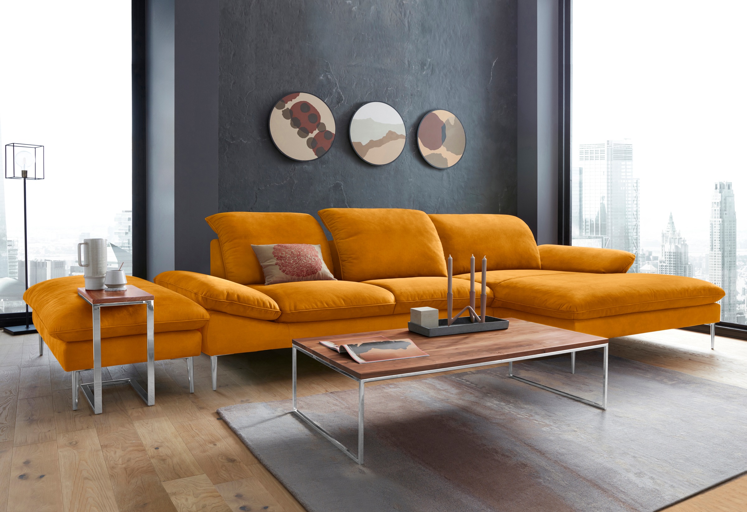 W.SCHILLIG Ecksofa »enjoy&MORE, Designsofa, bequem, zeitlos und elegant, L-Form«, mit Sitztiefenverstellung, Füße Chrom glänzend, Breite 340 cm
