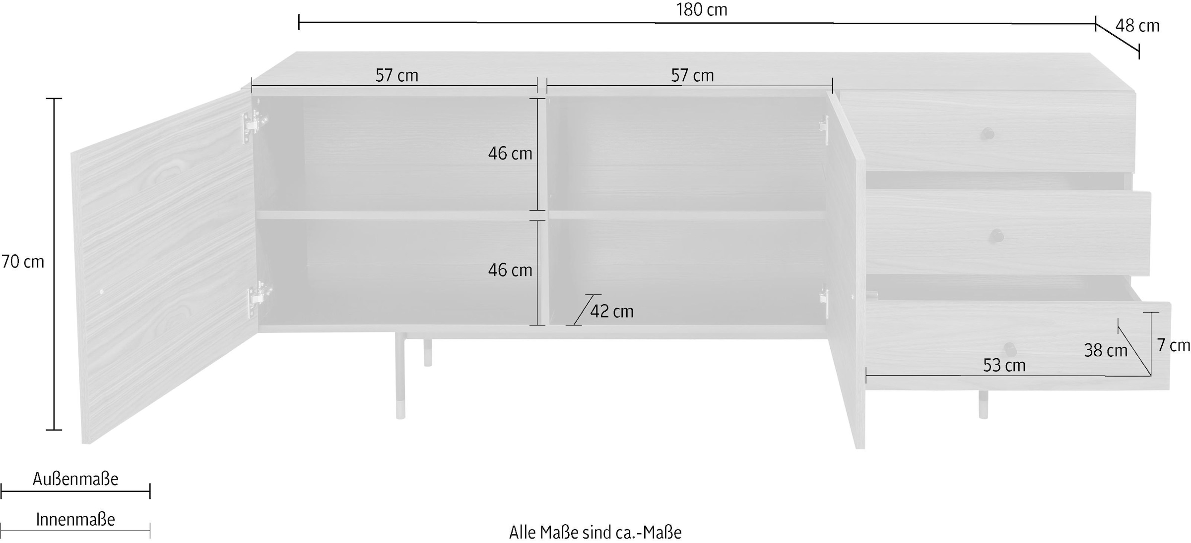 Woodman Sideboard »Daniel«, Kommode mit Holzfurnier aus Walnussbaum, Breite 180 cm