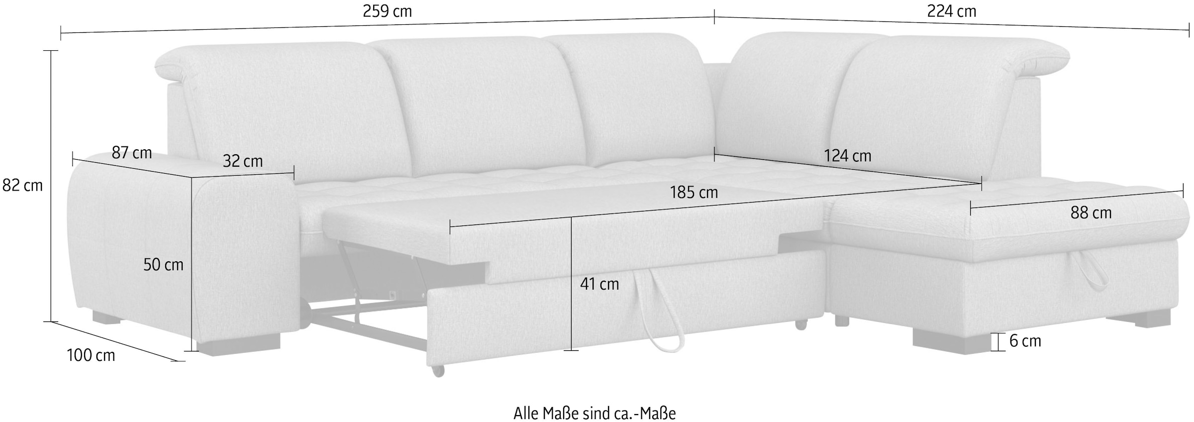 sit&more Ecksofa »Luxor L-Form«, wahlweise mit Bettfunktion, Stauraum und Kopfteilverstellung