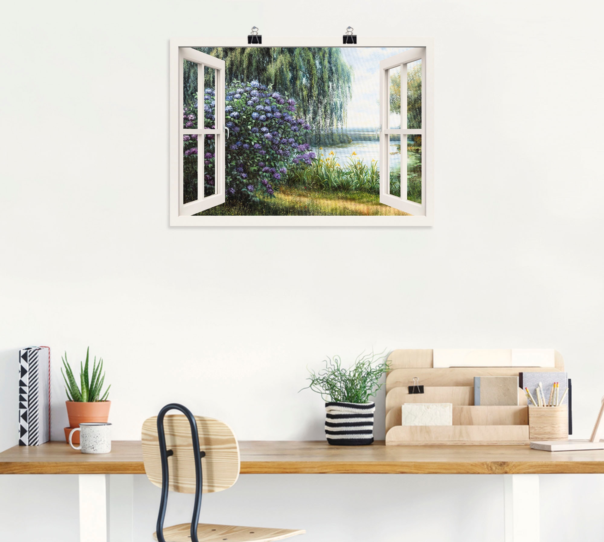 Artland Wandbild »Hortensien am See«, Fensterblick, (1 St.), als Leinwandbild, Poster, Wandaufkleber in verschied. Größen