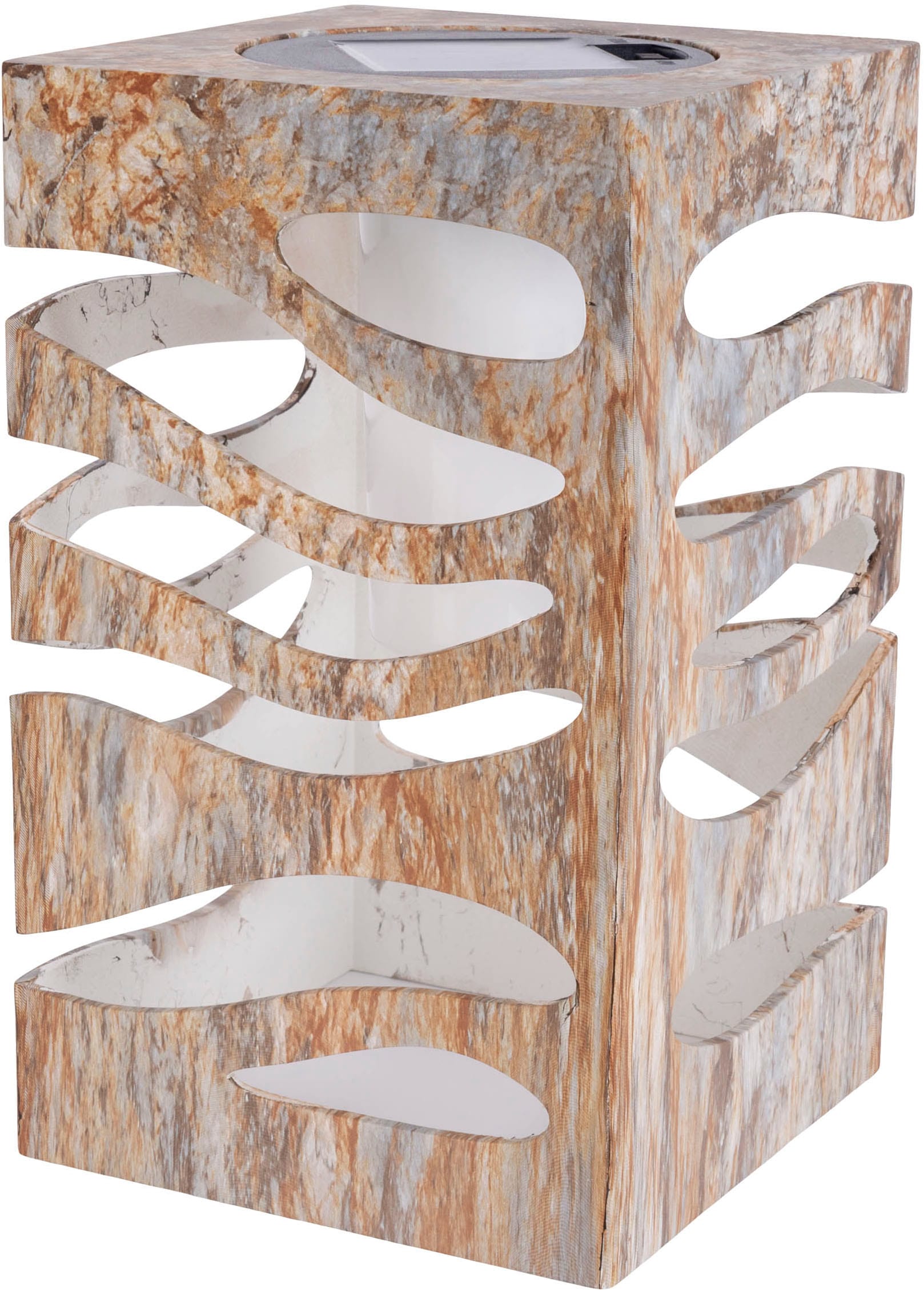 näve LED Solarleuchte »Hilda«, 1 flammig, Leuchtmittel LED-Modul | LED fest integriert, quadratisch, silber/beige Marmoroptik, Flammeneffekt, Dämmerungssensor