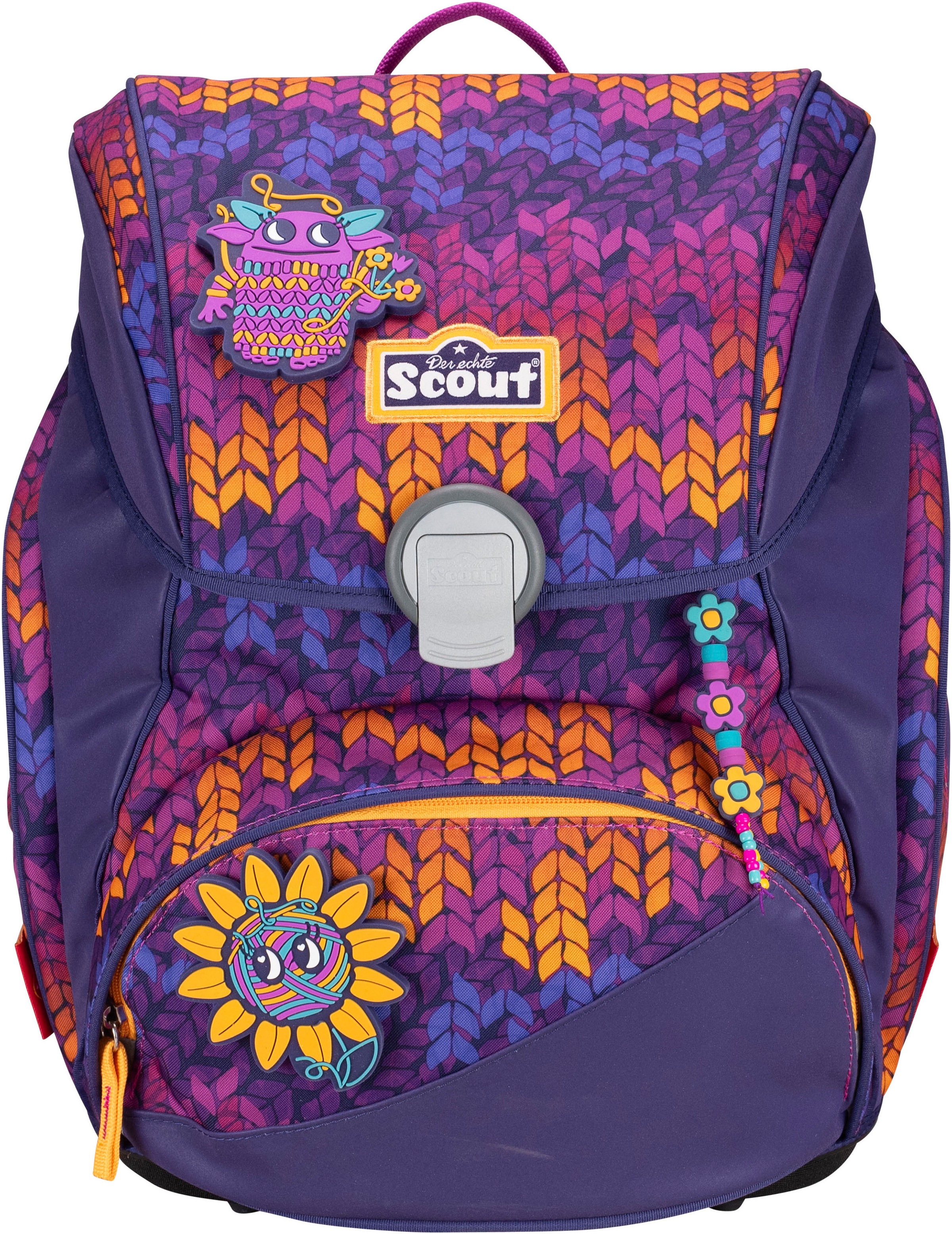 Scout Schulranzen »Alpha Superflash, Fantasy«, Retroreflektierende Flächen-Fluoreszierende Warnfarben für extragute Sichtbarkeit, mit retrorefl. Flächen & 2 Funny Snaps; enthält recyceltes Material