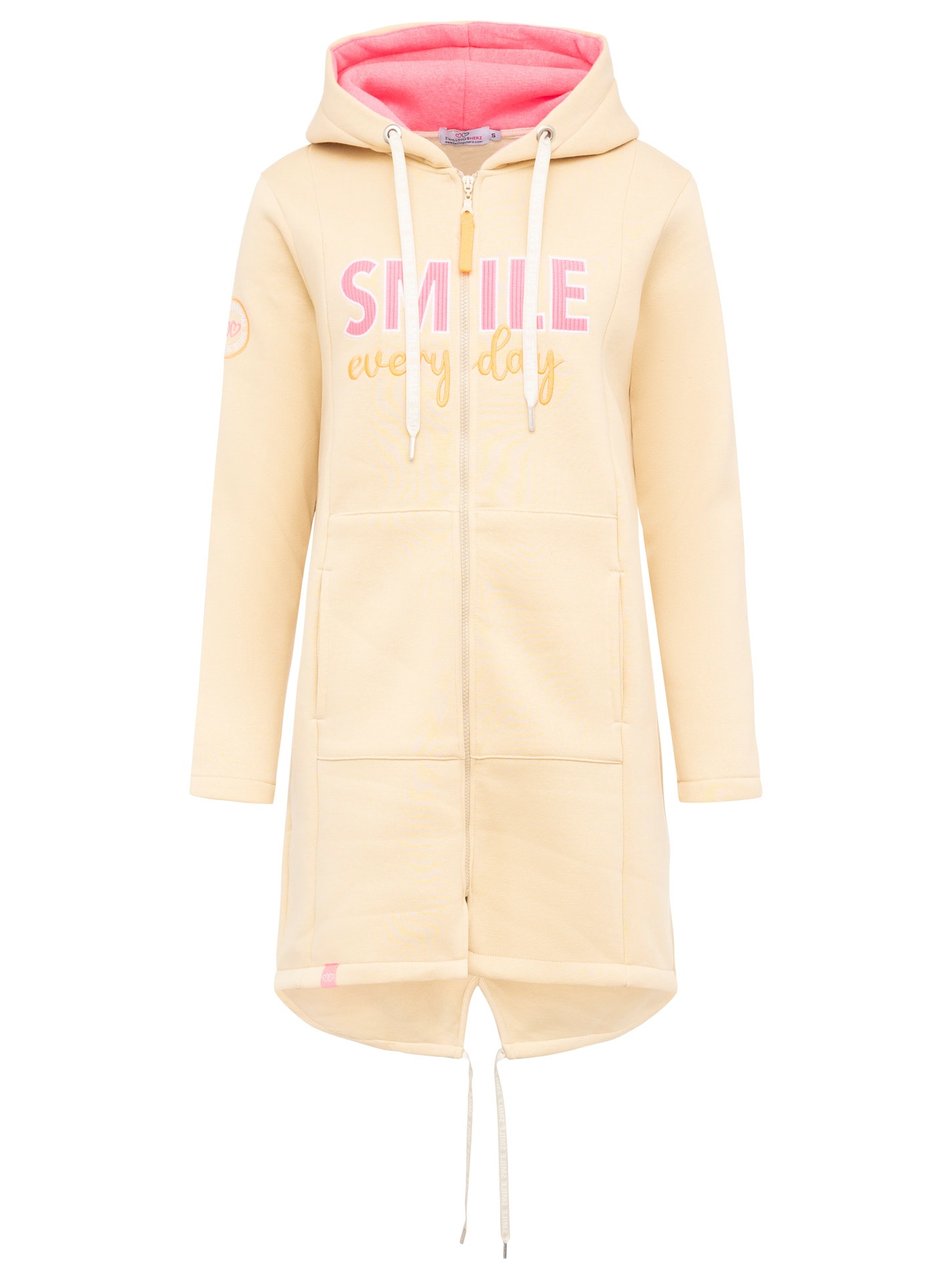 Zwillingsherz Jerseymantel »"Smile everyday"«, mit großer SMILE Stickerei und positiver Botschaft