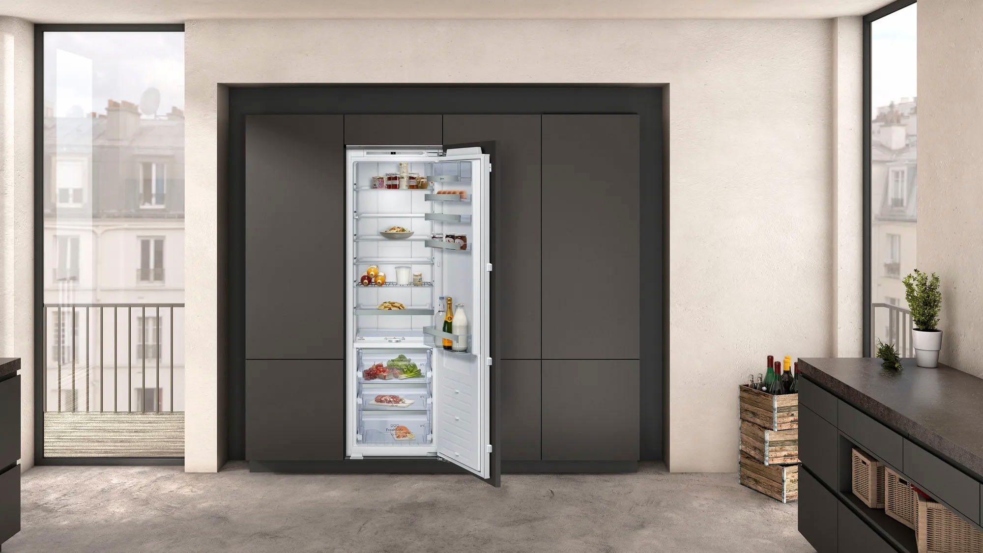 NEFF Einbaukühlschrank N 90 »KI8813FE0«, Fresh Safe 3: Feuchtzone und Trockenzone für verschiedene Lebensmittel