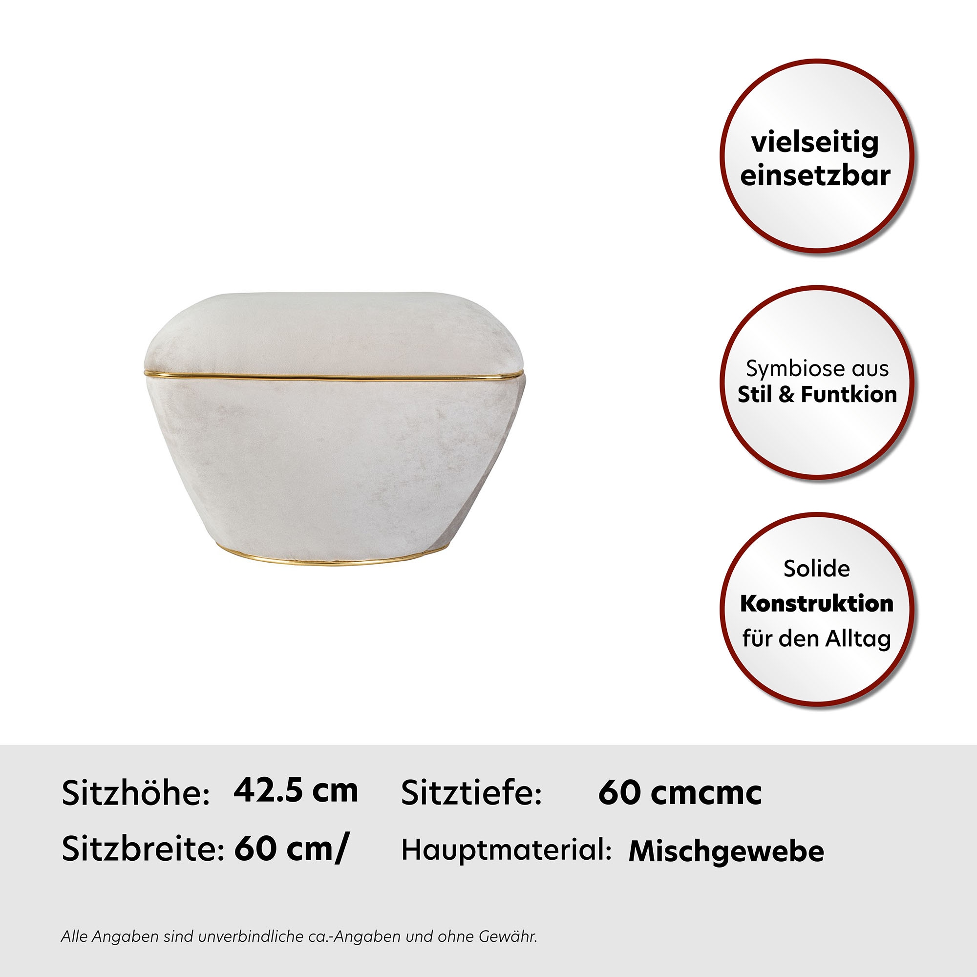 Kayoom Sitzhocker »Hocker Contessa 125, vielseitig einsetzbarer Allrounder, elegante Form« 1 Stk. tlg. komfortabel, hochqualitativ, pflegeleicht, elegante Form