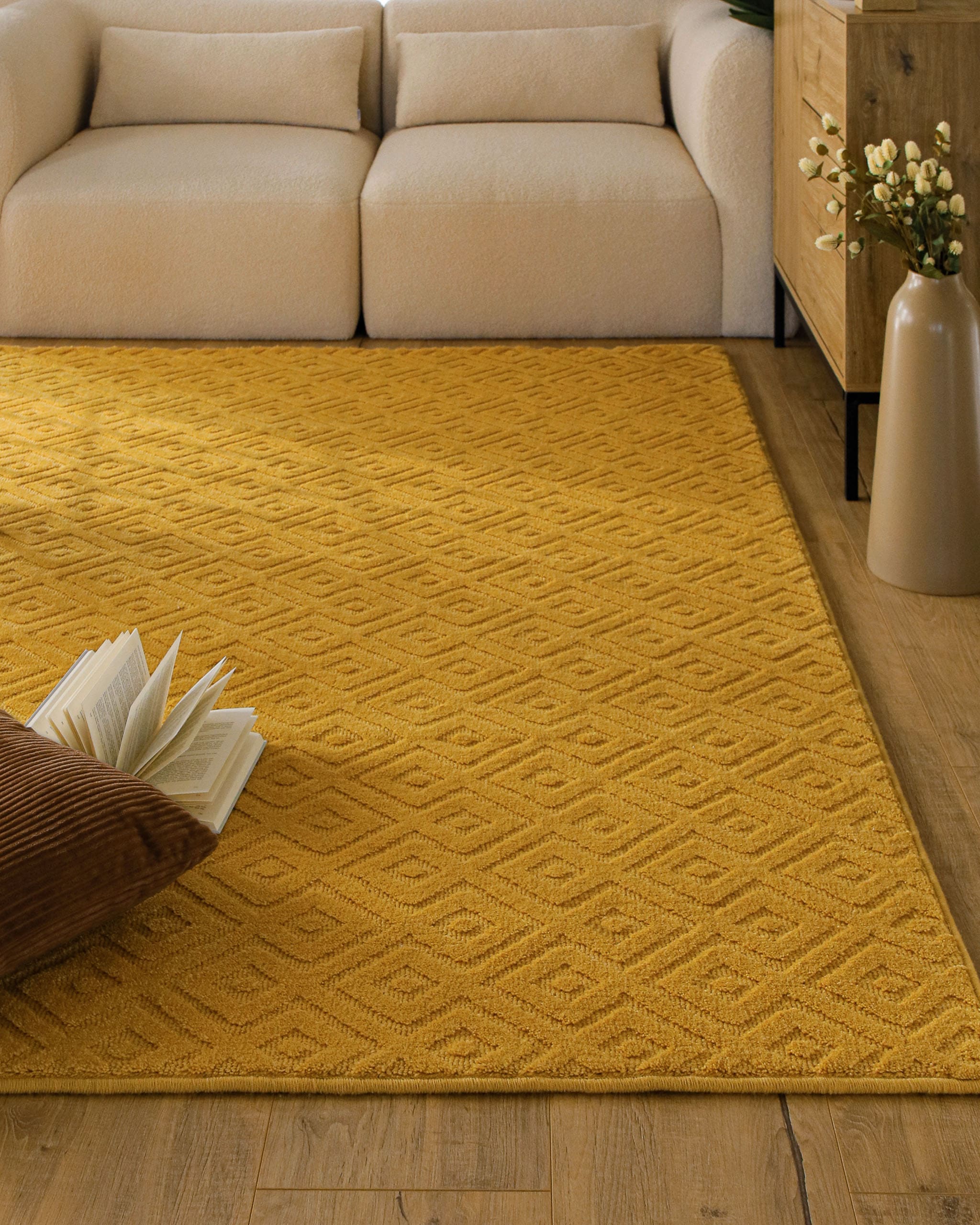 Wecon home Teppich »Castello TWO« rechteckig 7 mm Höhe Schurwolle, Kurzflor mit Hoch-Tief-Effekt, Wohnzimmer, Rautenmuster