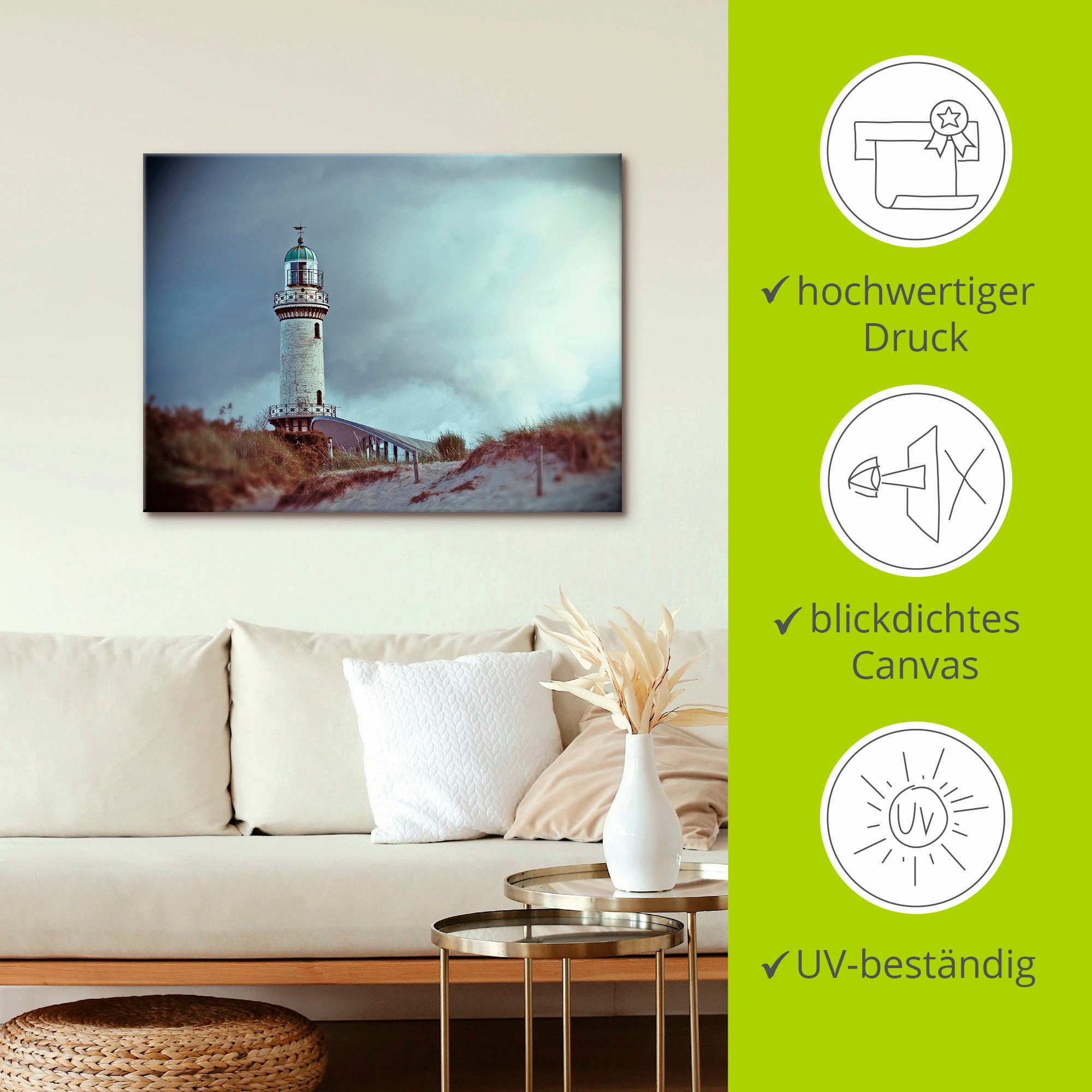 Artland Wandbild »Der Warnemünder Leuchtturm«, Gebäude, (1 St.), als Leinwandbild, Poster in verschied. Größen