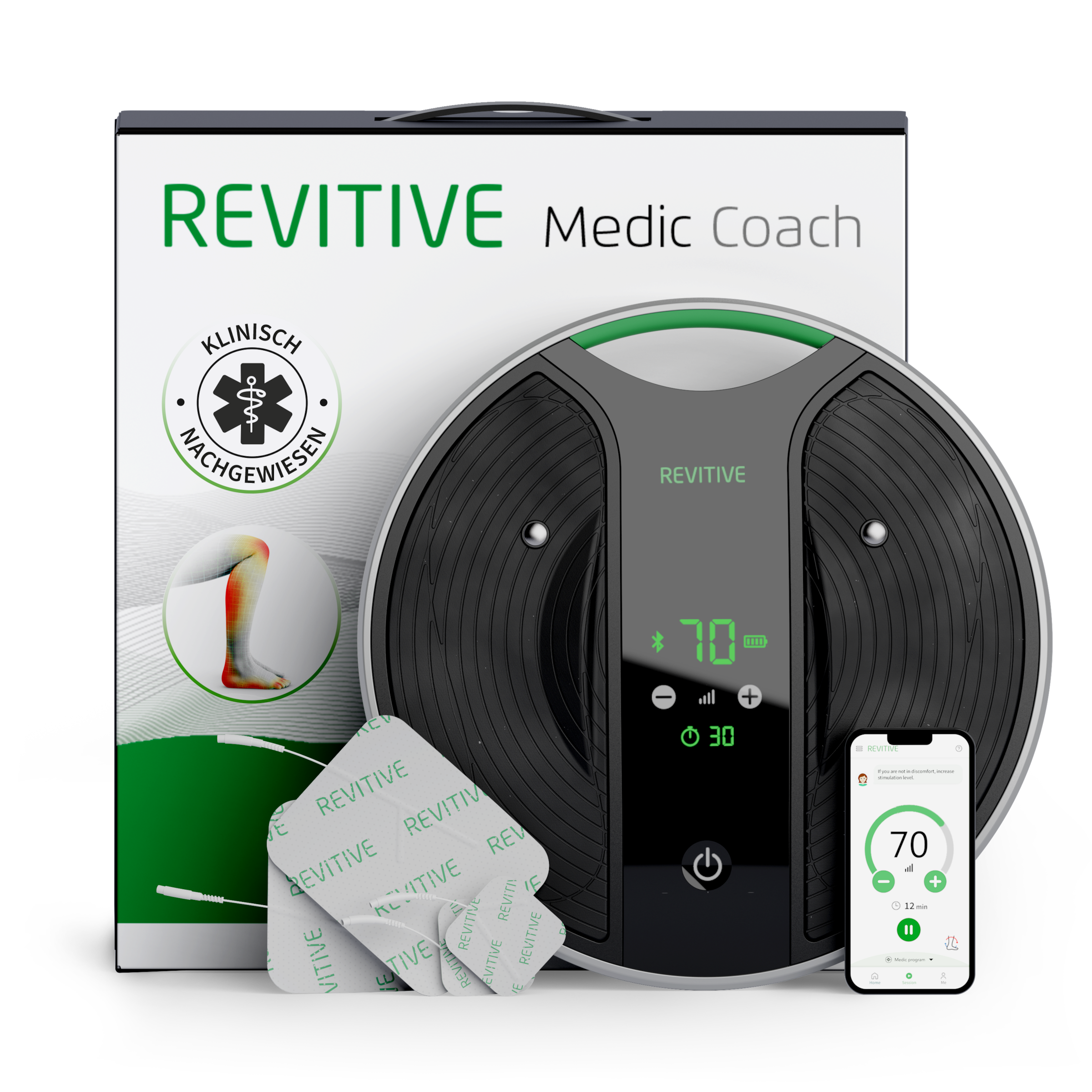 REVITIVE EMS-Fußmassage-Gerät »Medic Coach Durchblutungs-Stimulator« Effektive Knieschmerztherapie und bessere Durchblutung grün Nicht geeignet für...