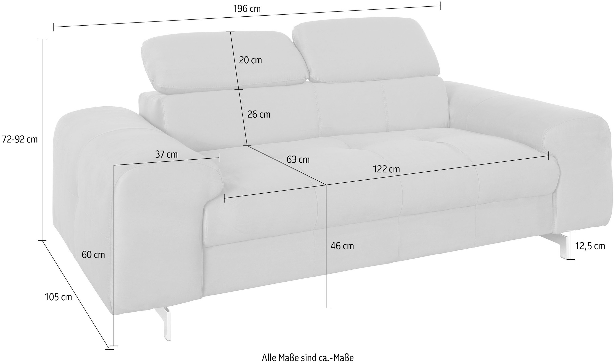 COTTA 2-Sitzer »Chef«, Big-Sofa mit Kopfteilverstellung, edle Metallkufen