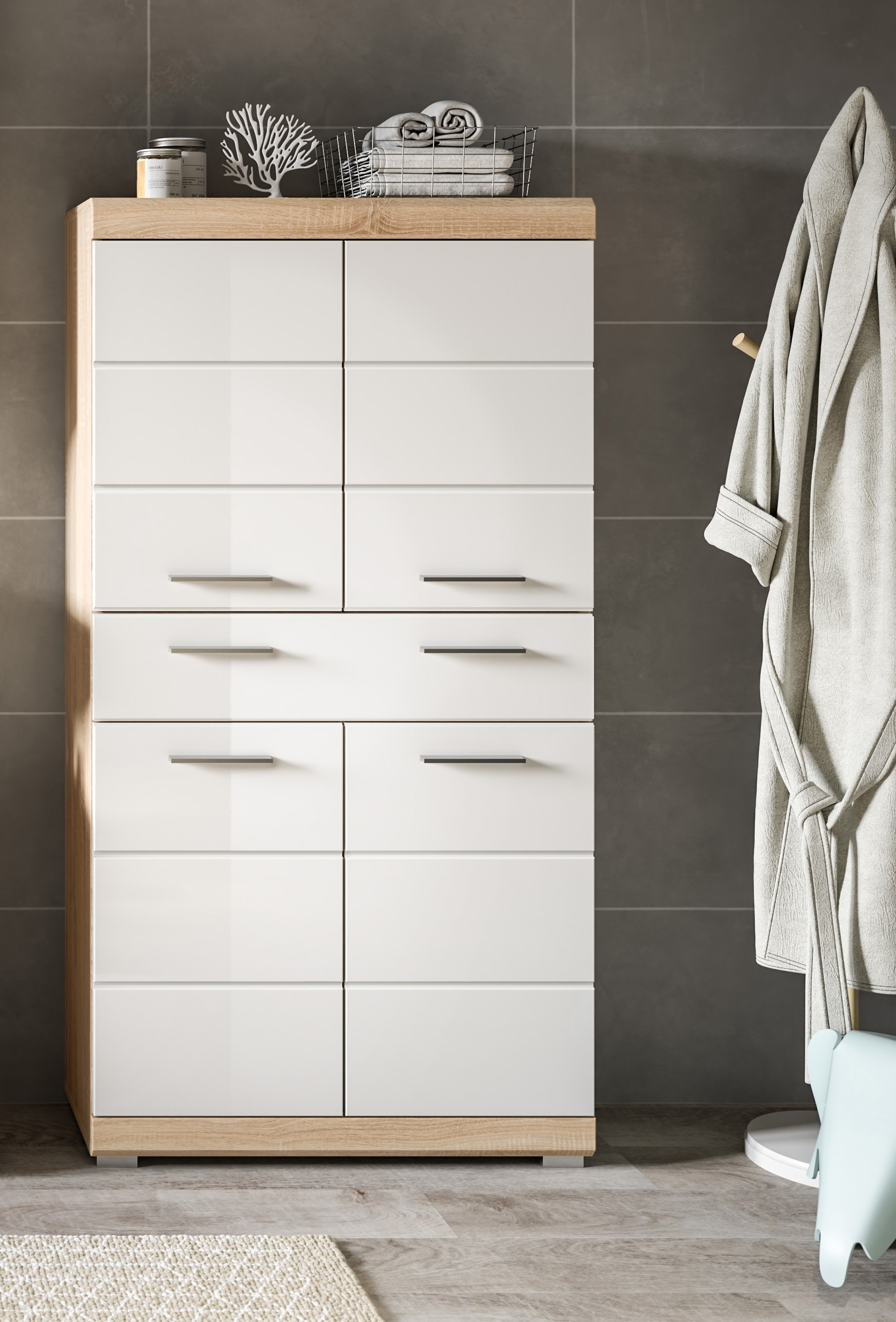 INOSIGN Midischrank »Siena, Breite 74cm, 4 Türen, 1 Schubkasten, 4 Fächer, MDF-Front«, in verschiedenen Farben erhältlich, Badmöbel, Badschrank, Schrank, Bad