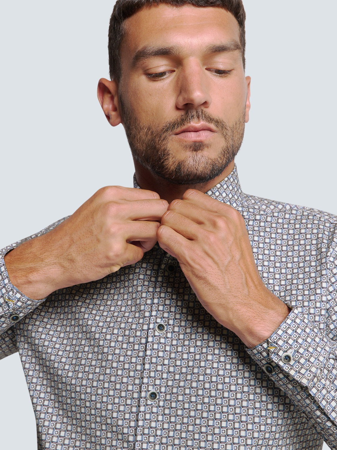 NO EXCESS Langarmhemd »No Excess Bedrucktes Stretch-Hemd«