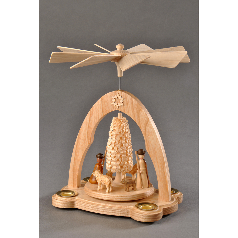 ALBIN PREISSLER Weihnachtspyramide »Schäfer mit Schafen und gedrechseltem Ringelbäumchen« Handwerkskunst aus dem Erzgebirge natur