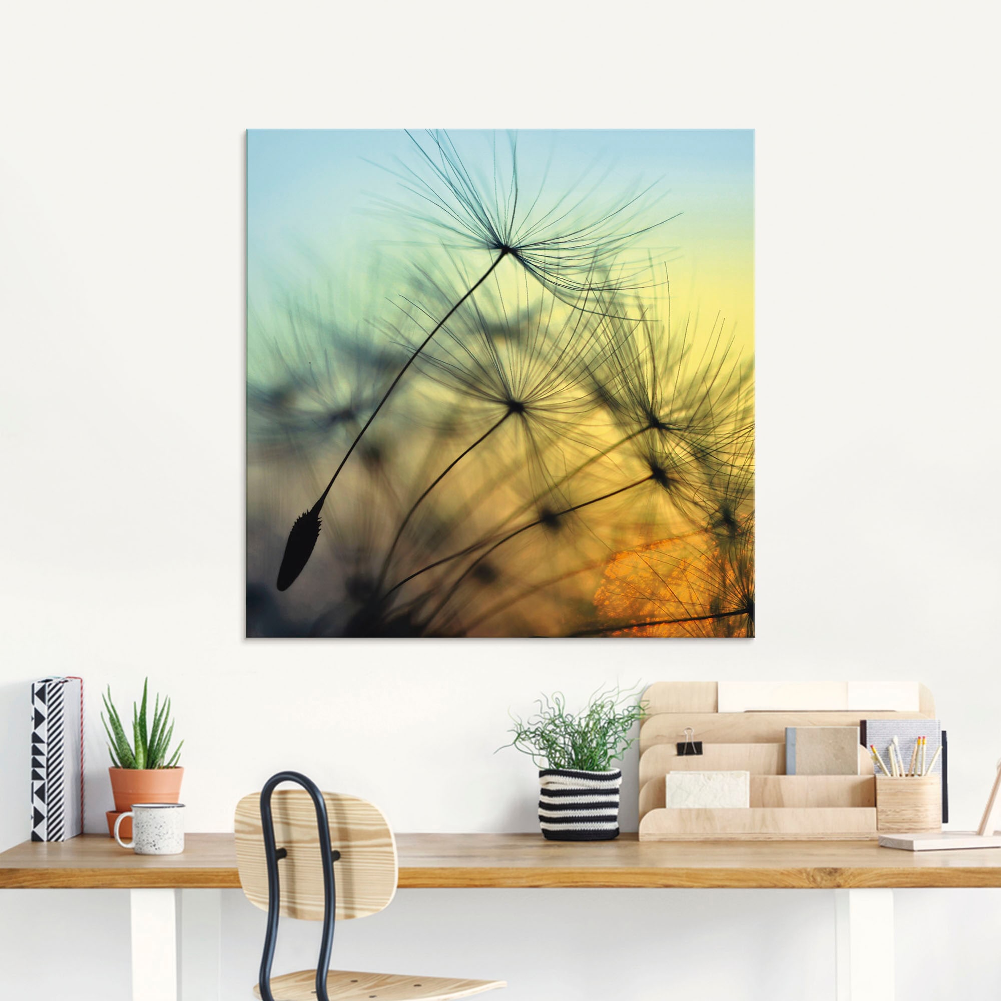 Artland Glasbild »Goldener Sonnenuntergang und Pusteblumen«, Blumen, (1 St.), in verschiedenen Größen