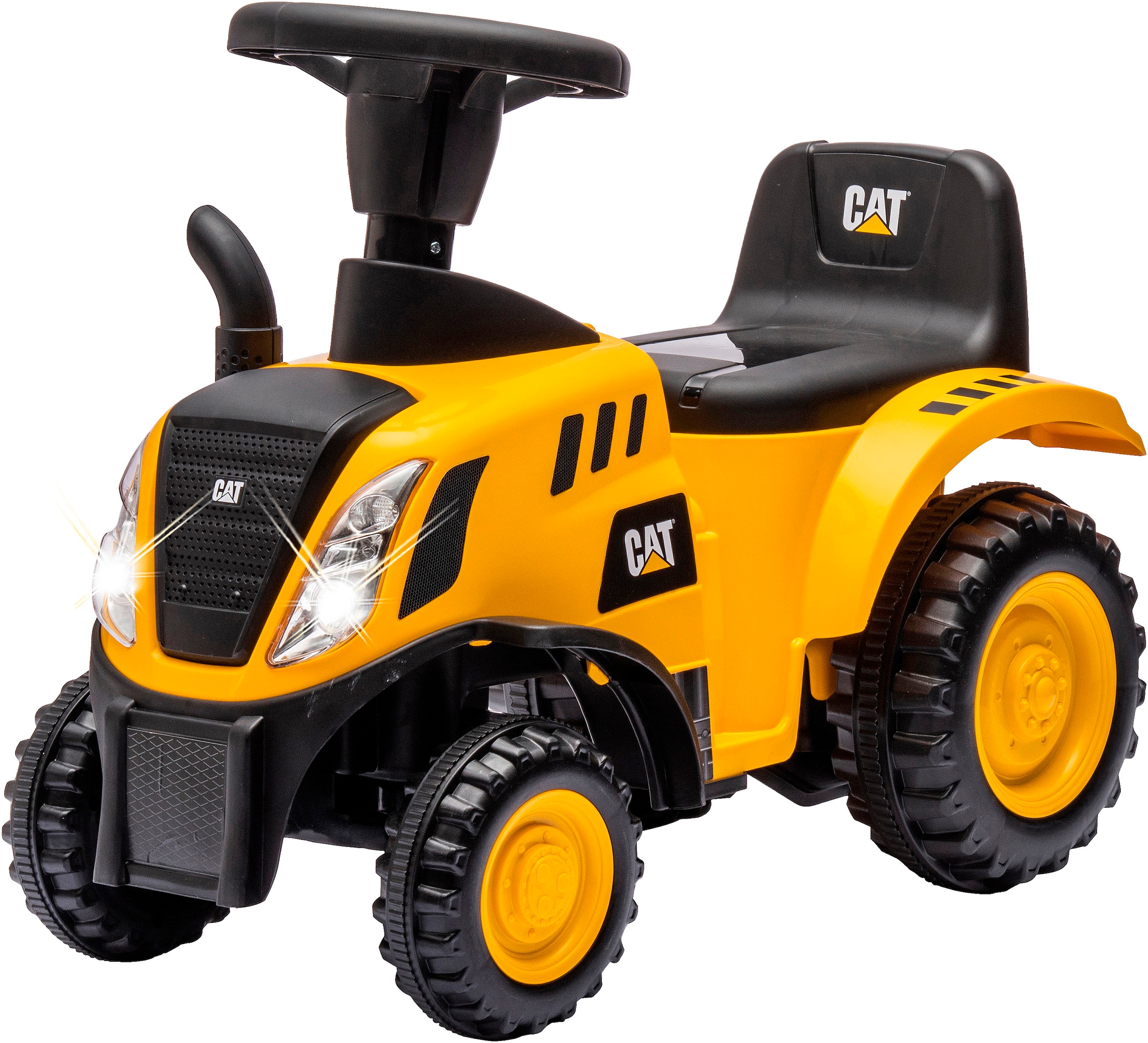 Jamara Rutscher »Caterpillar Traktor mit Anhänger 2in1, gelb«, mit Licht- und Soundeffekten sowie Hupe