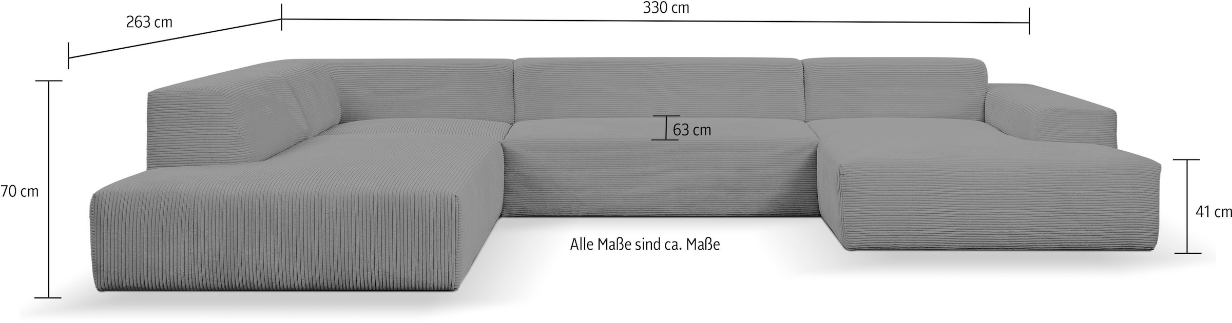 WERK2 Wohnlandschaft »Zeus-U 330 cm breit, viel Platz, modern und zeitlos« Curvy Trend mit urbaner Optik auch in weichem Cord, U-Form