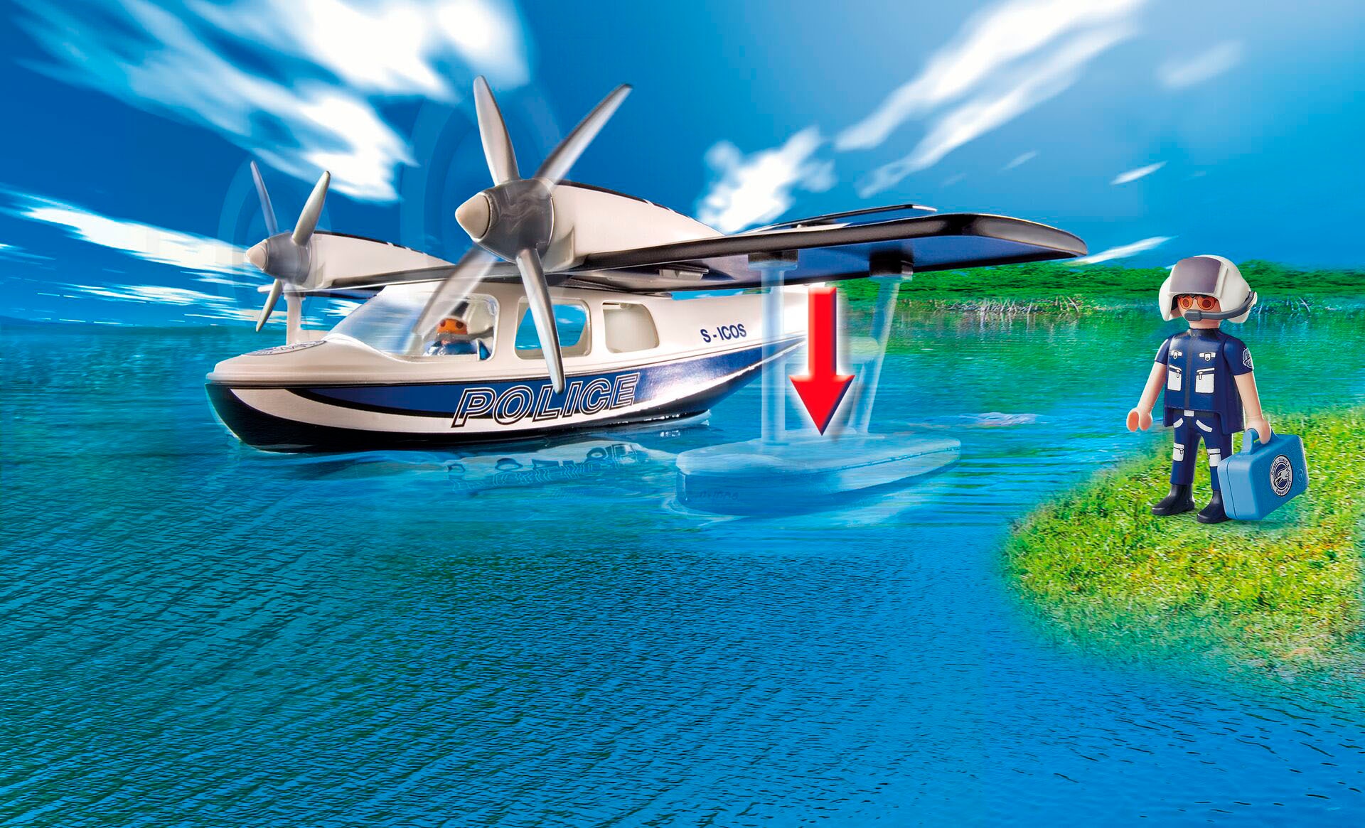 Playmobil® Konstruktions-Spielset »Polizei Wasserflugzeug (4445), Action Heroes«, (30 St.), schwimmfähig; Made in Germany